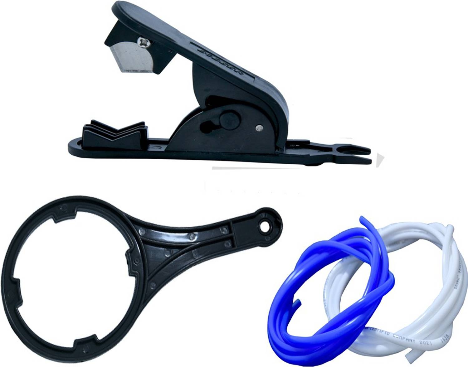 bioway RO PIPE CUTTER (TUBE) WITH SPANNER & 1/4 SIZE WHITE & BLUE PIPE 2/2 MTR. SUITABLE WITH ALL TYPE RO WATER PURIFIER Solid Filter Cartridge