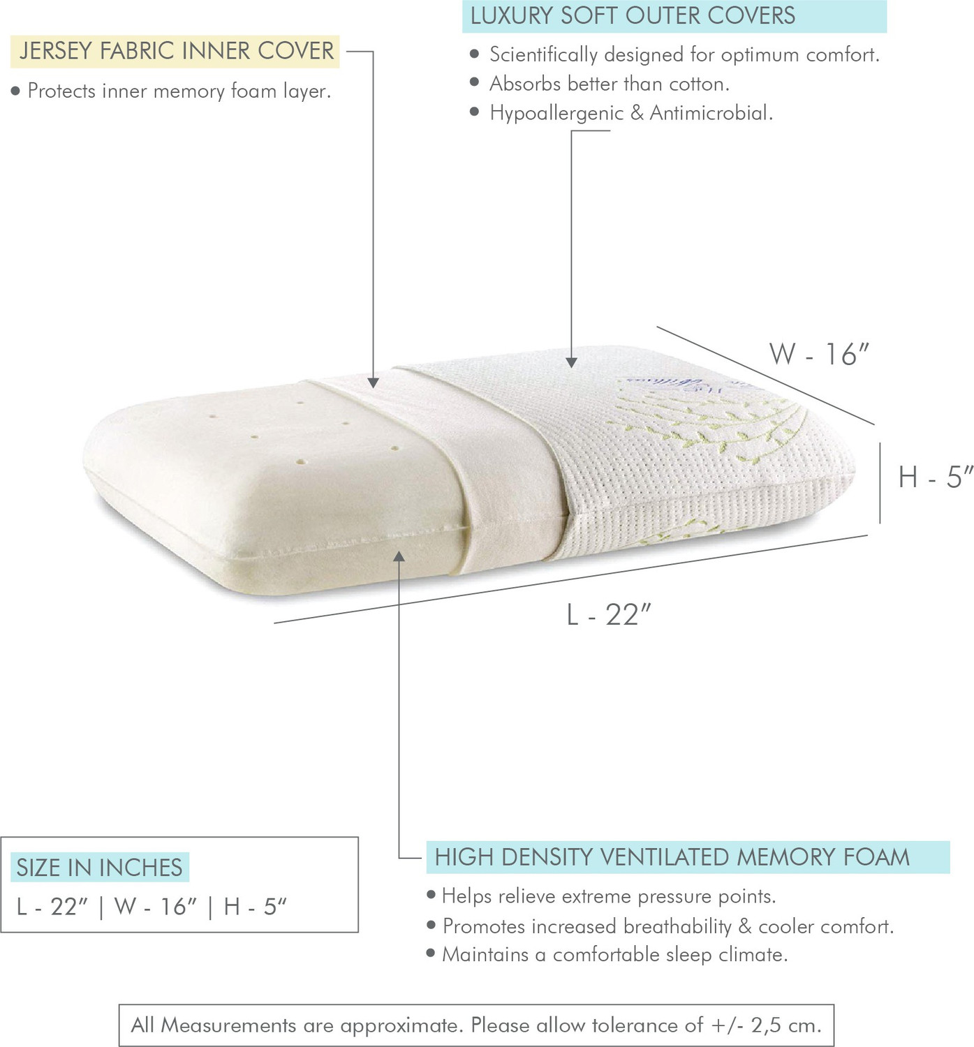 Image of The White Willow Memory Foam, Air Orthopaedic Pillow Pack of 1 Motifs Regular Sleeping Ventilated Active