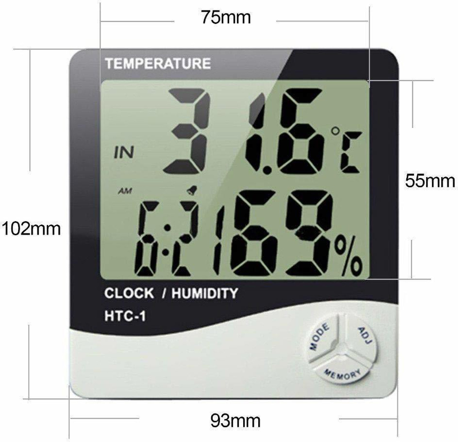 Image of thermomate Humidity Meter with Clock LCD Display Wall Mount,indoor & outdoor RT20 Thermometer