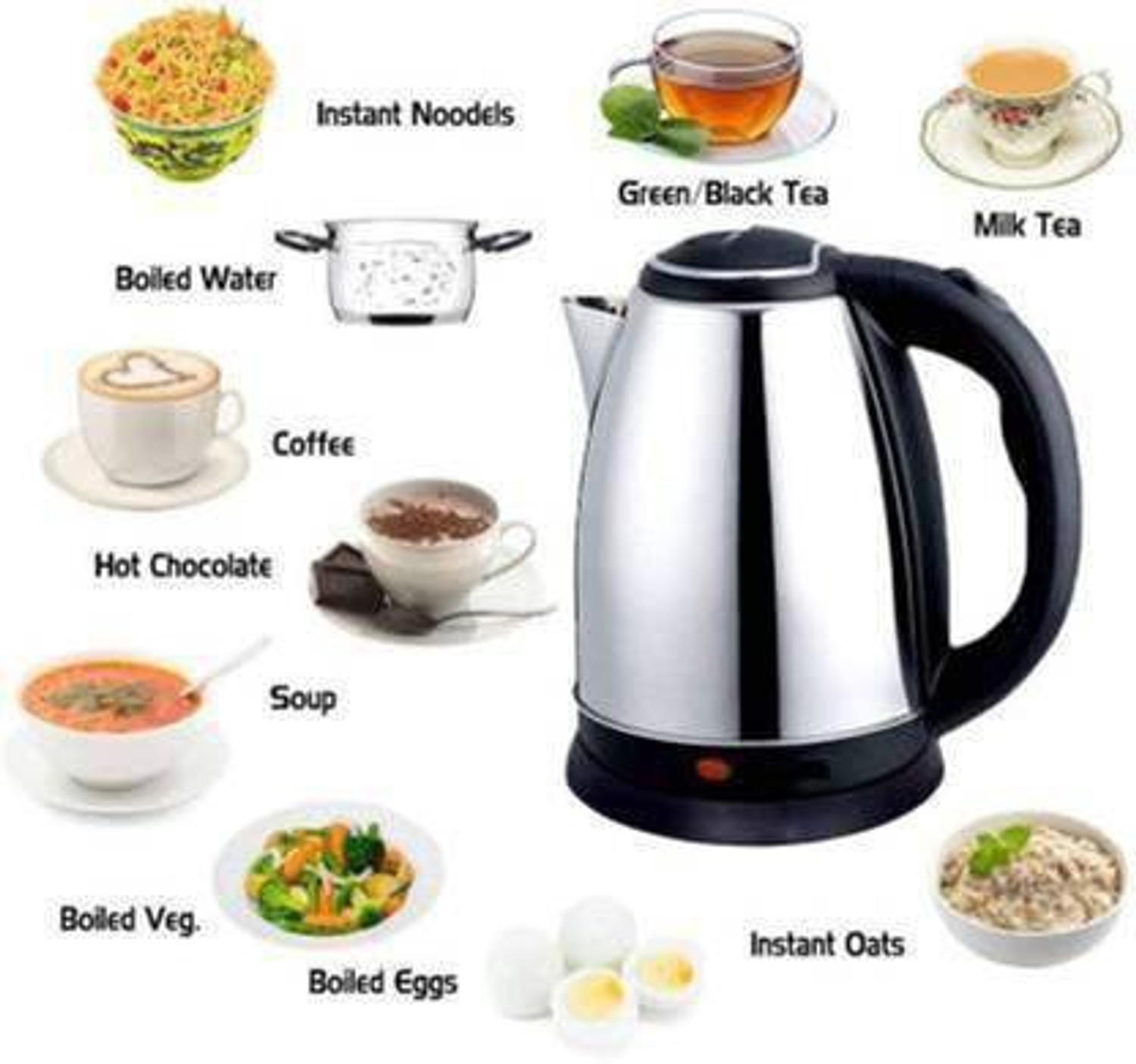 Image of Fezora Stainless Steel Electric Kettle Water Boiler with Handle Electric Kettle 2.0L Electric Kettle hot water kettle (2 L, Silver, Black) Electric Kettle
