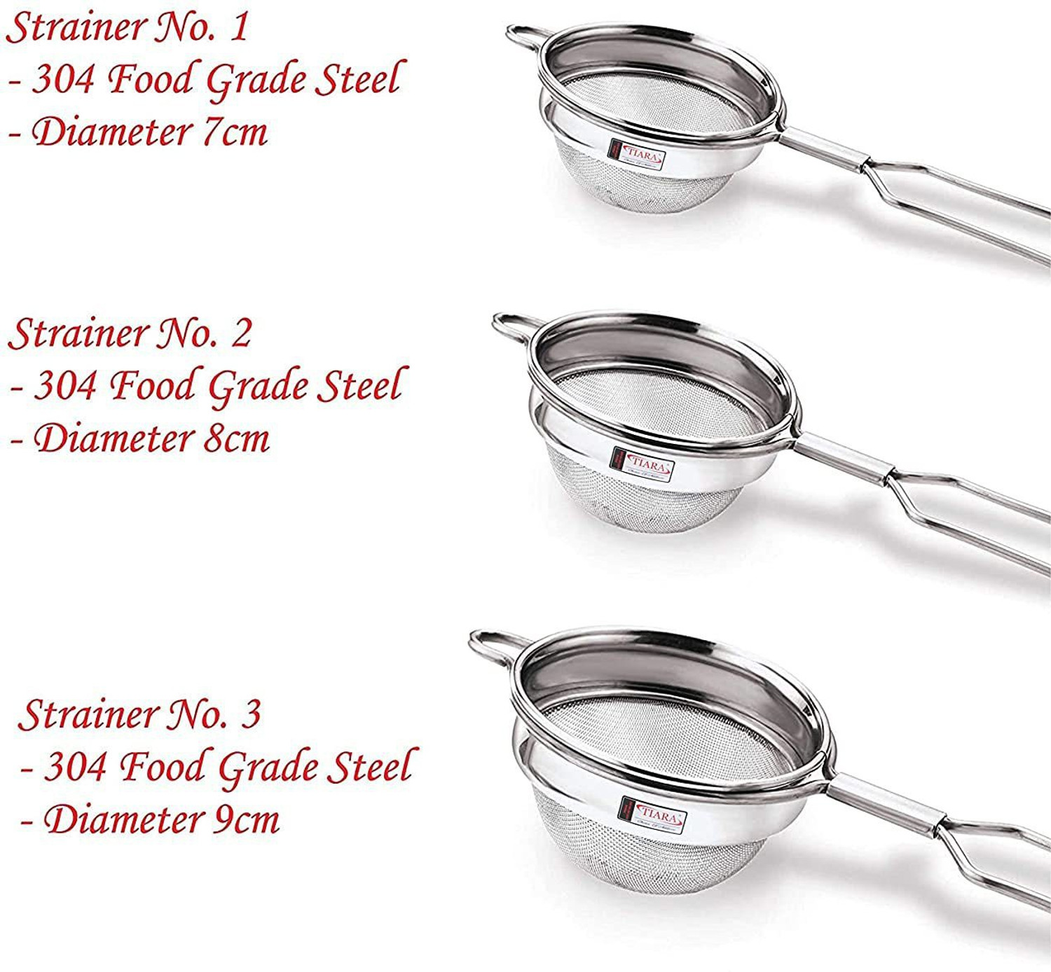 Image of TIARA 3PC Max Round Single Net Tea Coffee Stainless Steel (304 Steel Food Grade) Tea Strainer