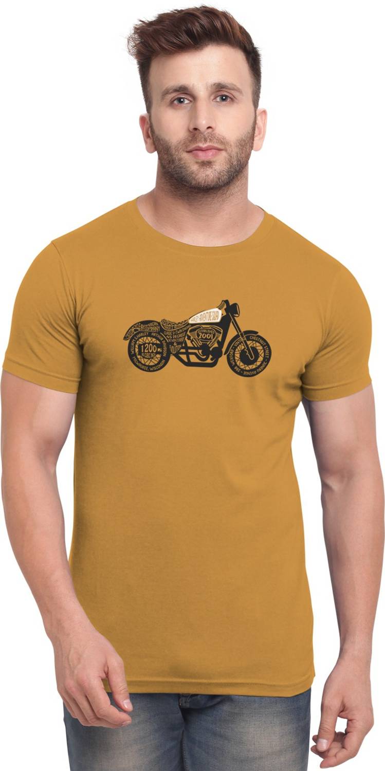 Bullmer Printed Men Round Neck Yellow T-Shirt