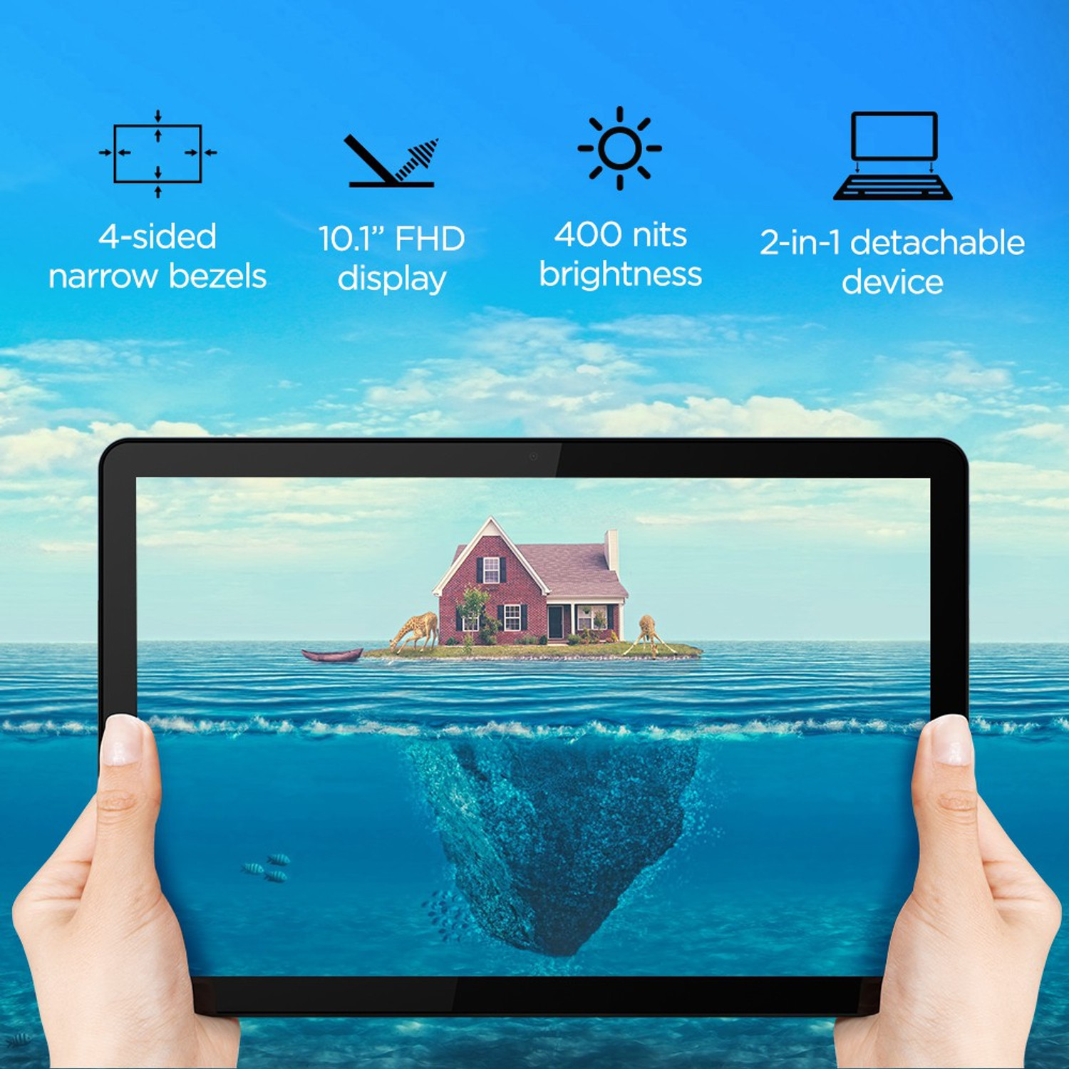 Image of Lenovo Ideapad Duet Chromebook 4 GB RAM 128 GB ROM 10.1 inch with Wi-Fi Only MediaTek P60T Octa Core Tablet (Ice Blue, Iron Grey)