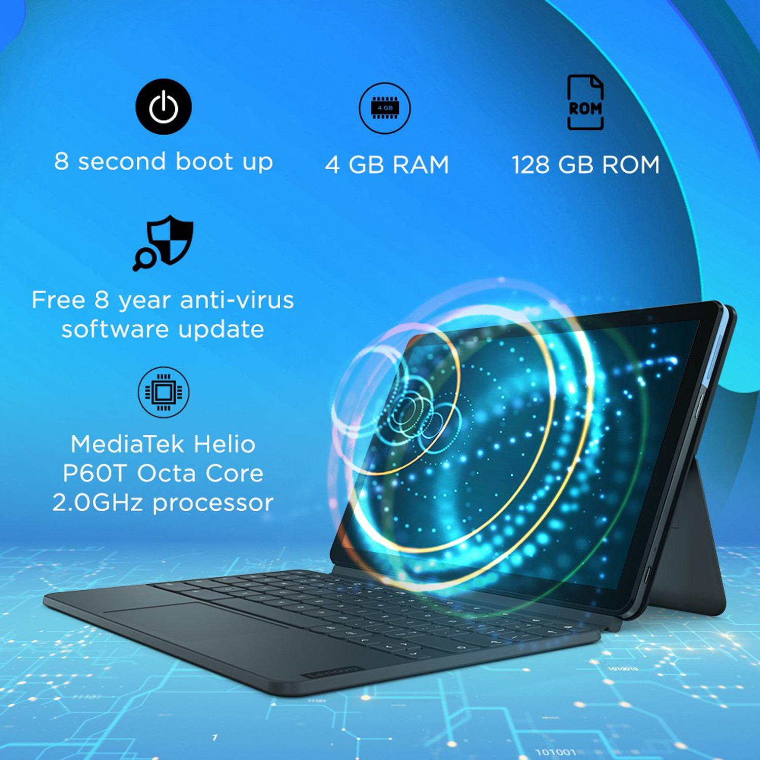 Image of Lenovo Ideapad Duet Chromebook 4 GB RAM 128 GB ROM 10.1 inch with Wi-Fi Only MediaTek P60T Octa Core Tablet (Ice Blue, Iron Grey)