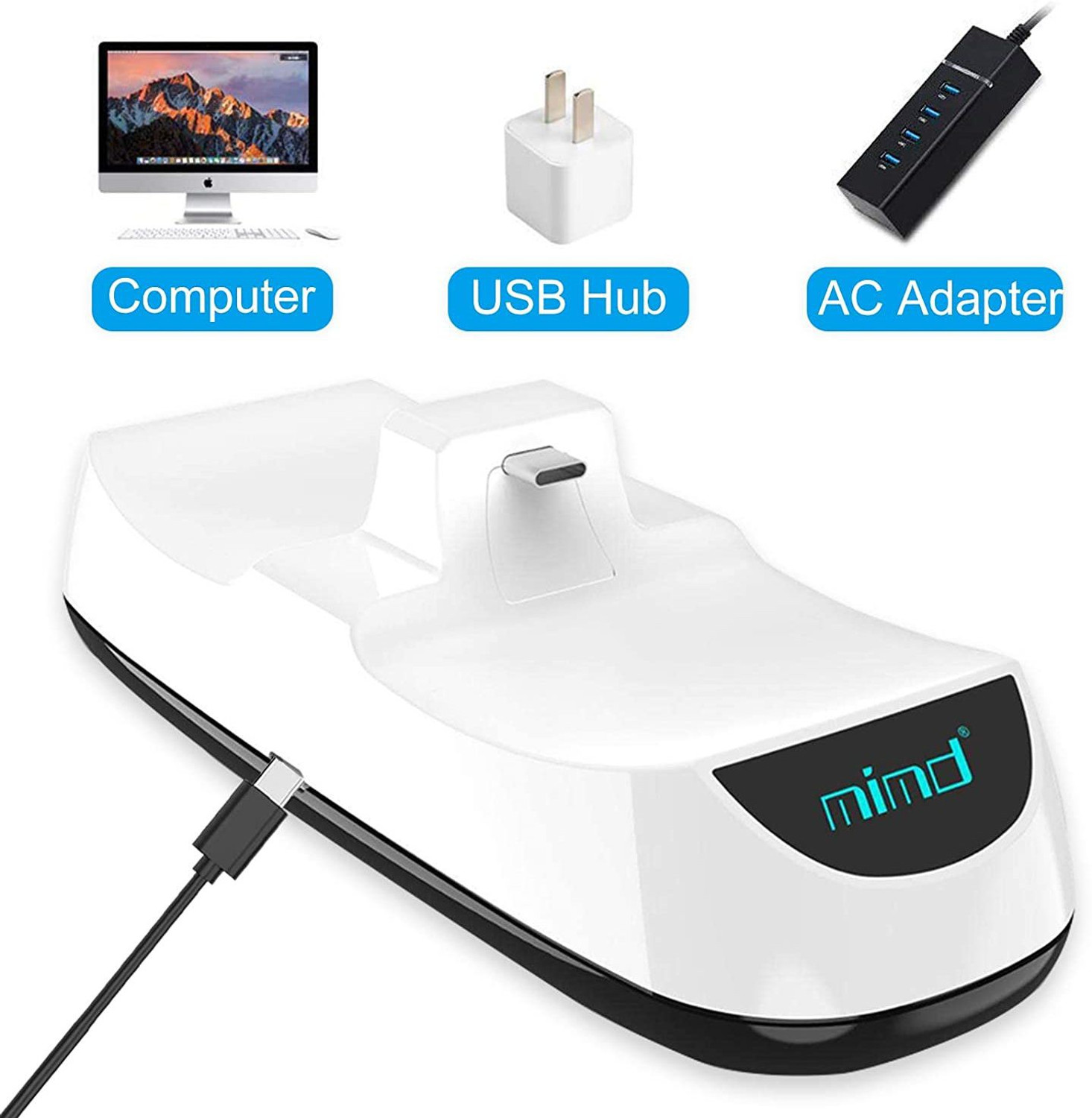 Image of microware Charging Station Dock for Sony PS5 with LED Indicator Quickly Charger Type-C Port Supprt 2 pcs Play Station 5 DualSense Wireless Controller Charging Station