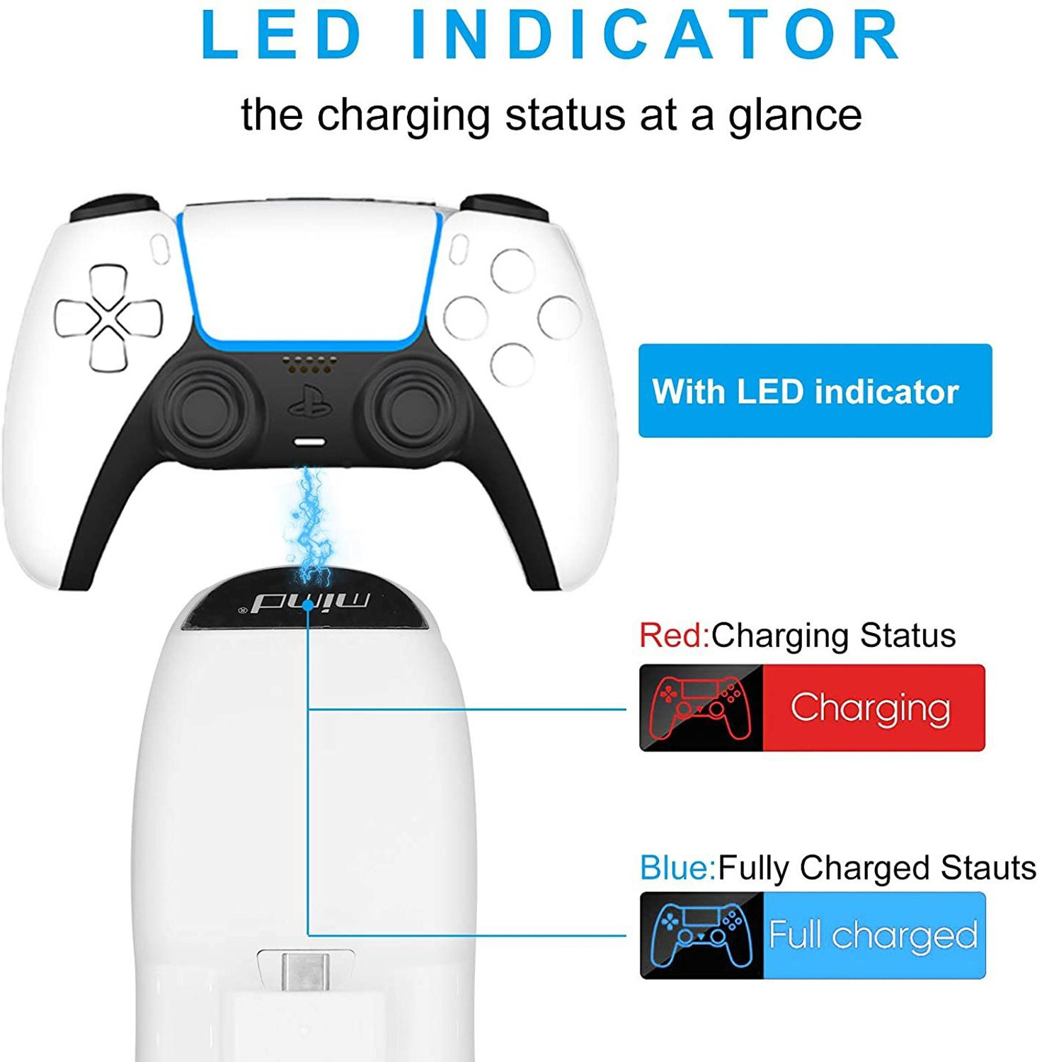 Image of microware Charging Station Dock for Sony PS5 with LED Indicator Quickly Charger Type-C Port Supprt 2 pcs Play Station 5 DualSense Wireless Controller Charging Station