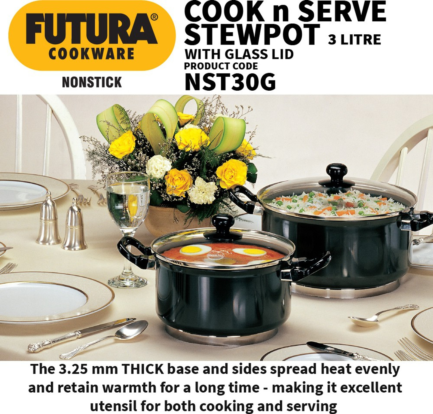 Image of Hawkins Stewpot with Glass Lid (NST30G) Tope /Bhagona /Patila with Lid 3 L capacity 20 cm diameter