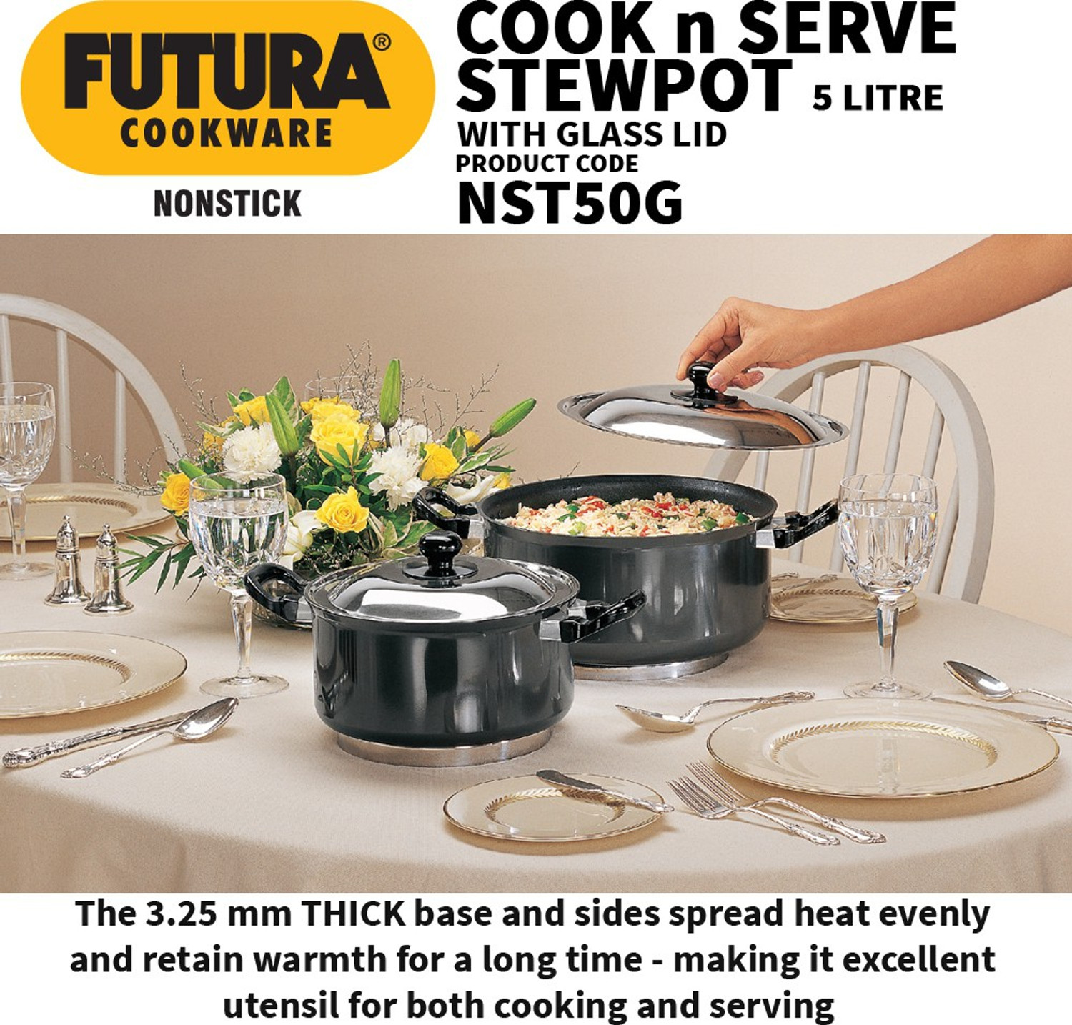 Image of Hawkins Non Stick Stewpot with Glass Lid (NST50G) Tope /Bhagona /Patila with Lid 5 L capacity 24 cm diameter