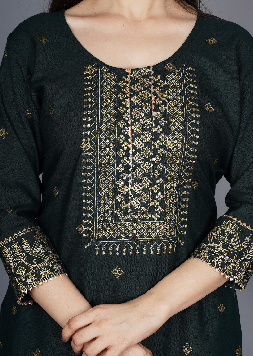 Image of AAYUFAB Printed Kurta, Palazzo & Dupatta Set