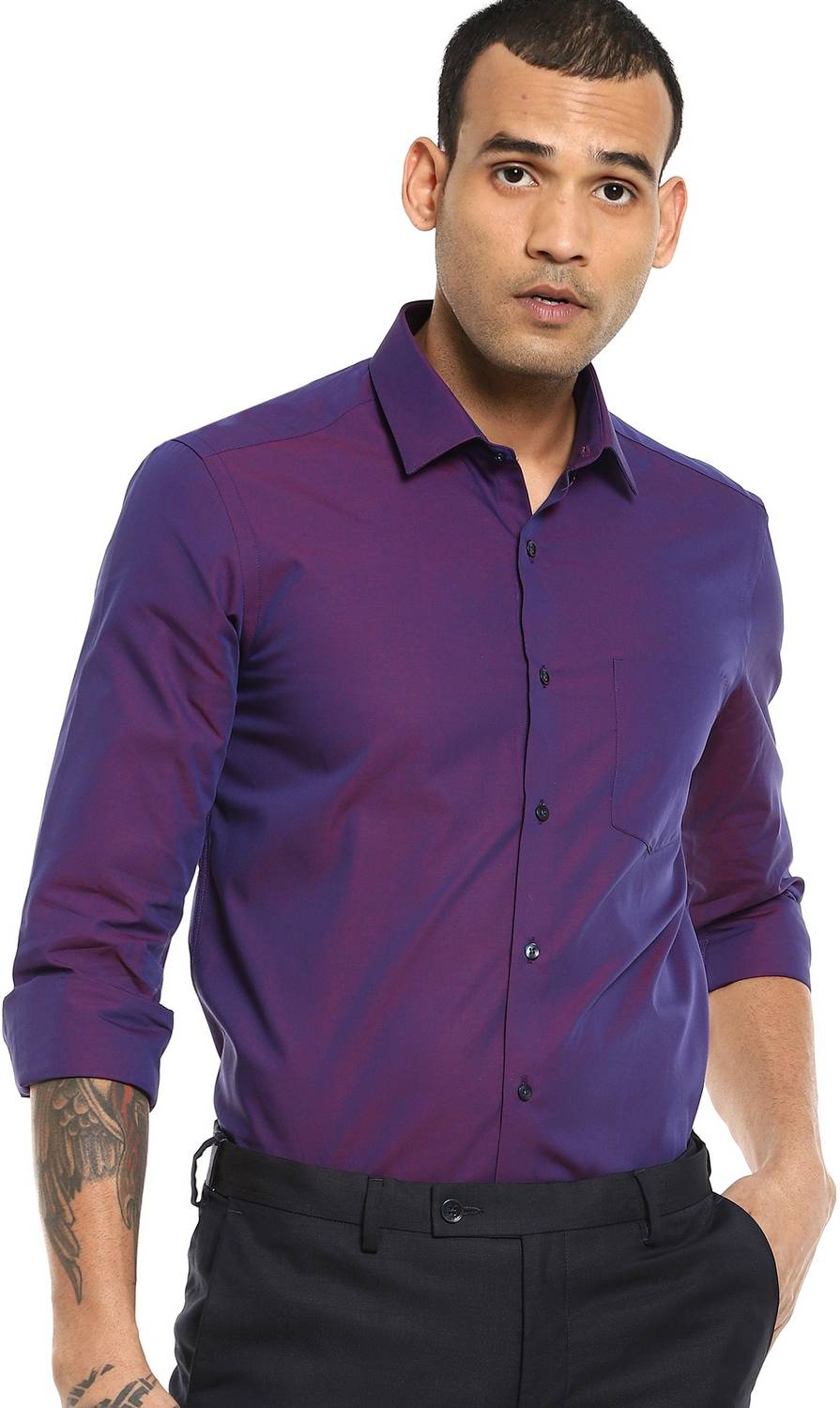ARROW Men Solid Formal Purple Shirt