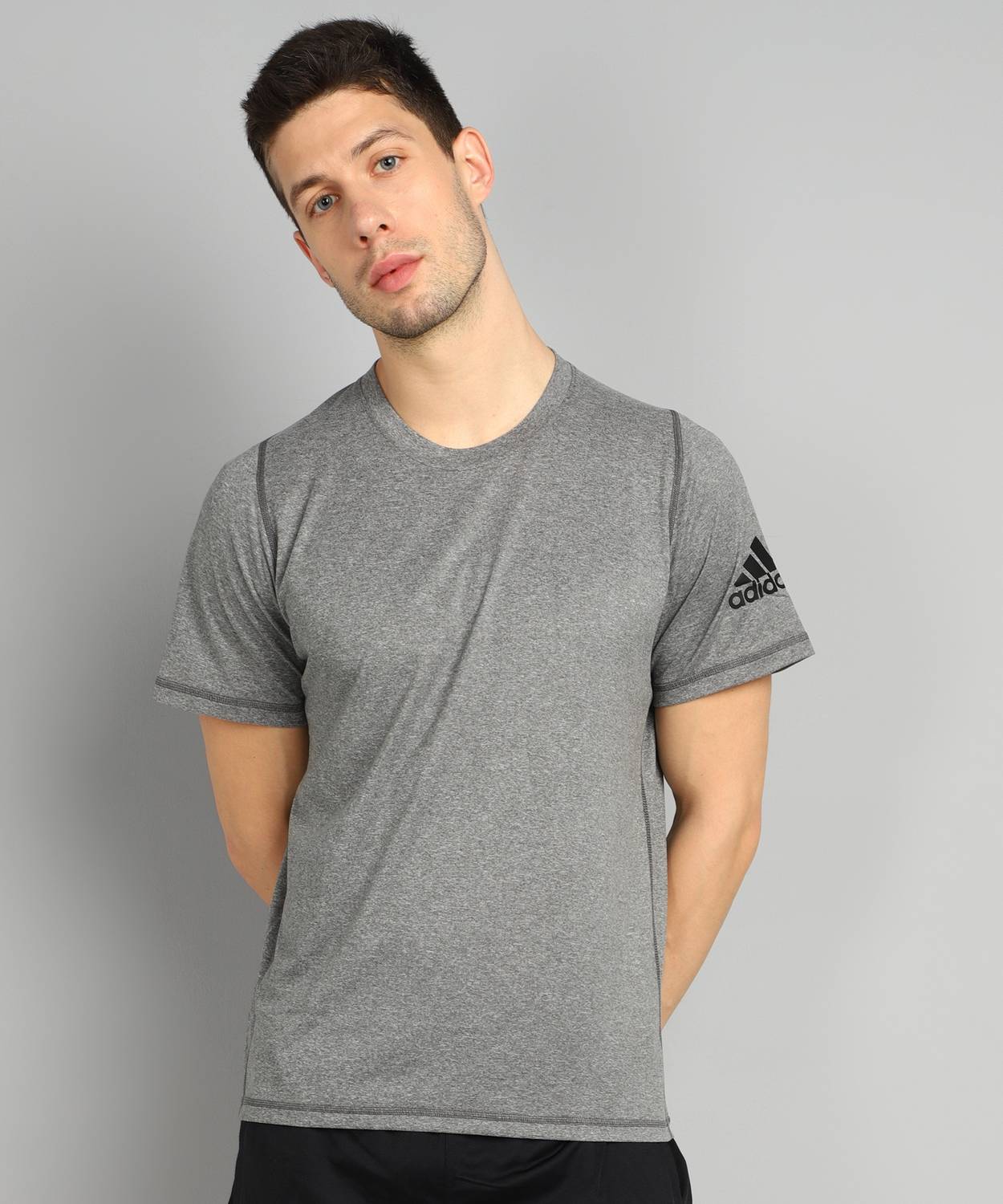 ADIDAS Solid Men Round Neck Grey T-Shirt
