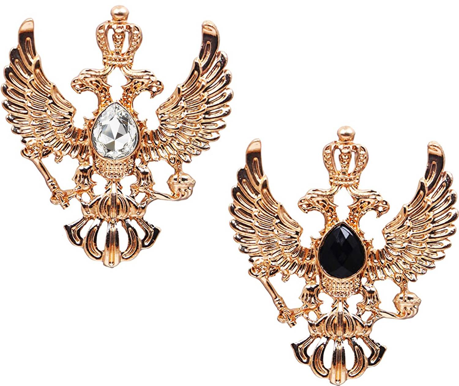 Aarohi Combo of Vintage Double-headed Gold Plated White & Black Crystal Eagle Retro Wings Crown Suit Brooch Pins for Men & Boys ACM-115 Brooch