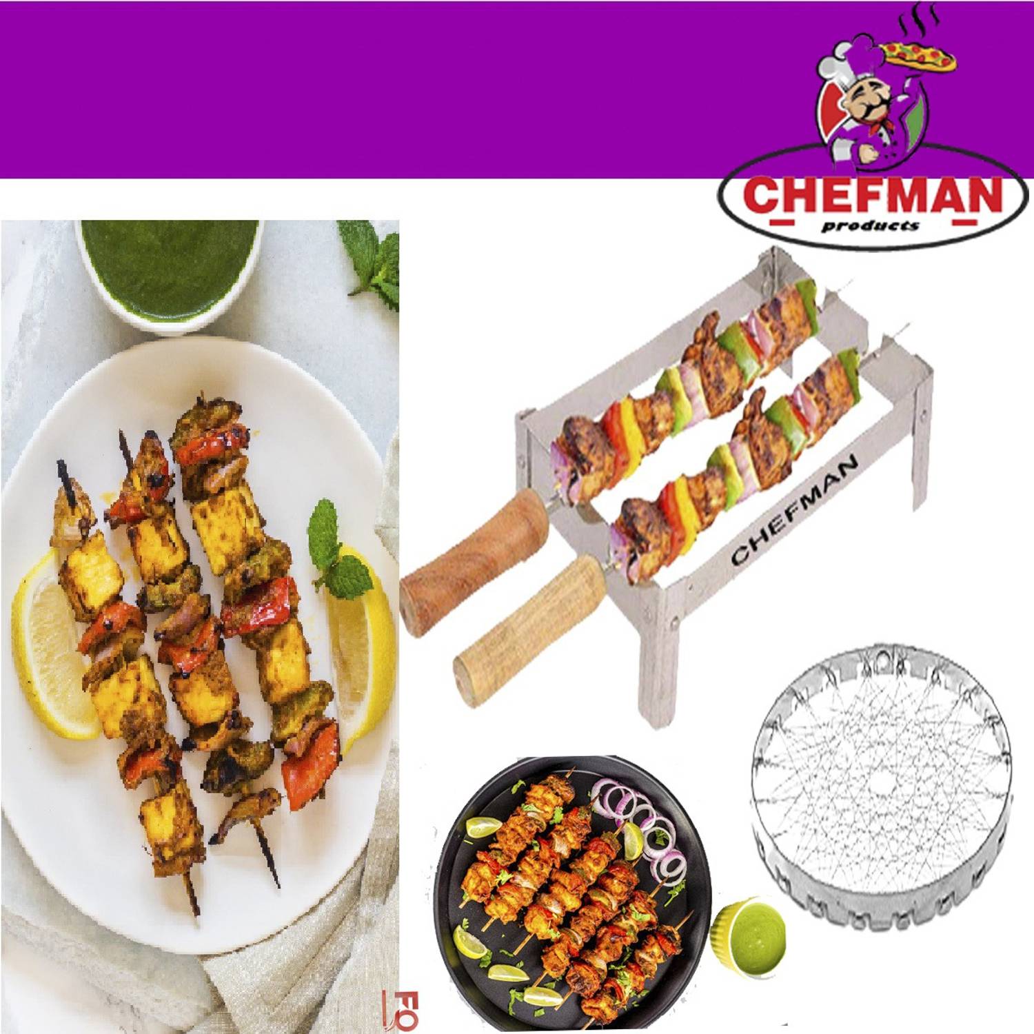 Chefman Chhota Tandoor, Mini Tandoor, skewers, folding stand, Barbeque Net, LPG Saver - Save Upto 25% LPG, A Must for Every Home Rib Roaster Grill