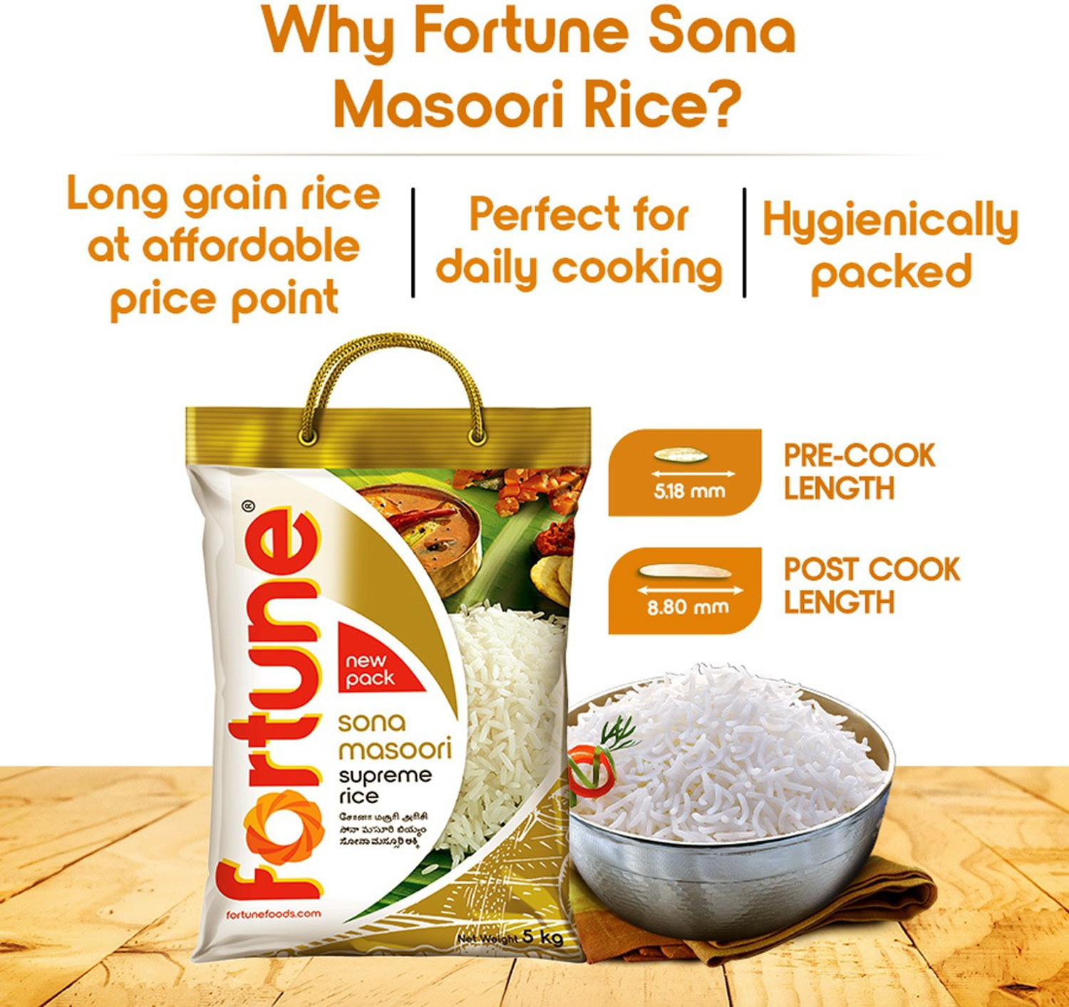 Image of FORTUNE Supreme Sona Masoori Rice (Raw) (5 kg)