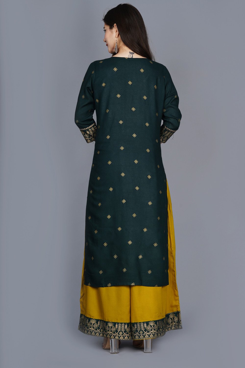 Image of AAYUFAB Printed Kurta, Palazzo & Dupatta Set