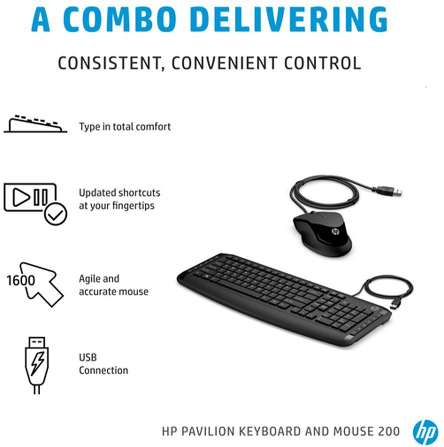 Image of HP Pavilion Keyboard and Mouse 200 Wired USB Standard Laptop Keyboard Compatible with Desktop, Laptop, Mac