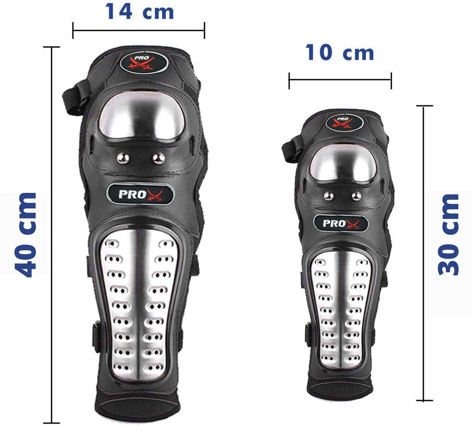 Image of FABSPORTS Pro-X Alloy Stainless Steel Knee & Elbow Guard, Flexible Breathable Adjustable Knee Shin Armor Elbow Protector for Bikers and Riders (Black) Elbow Guard, Shin Guard Free Black, Silver