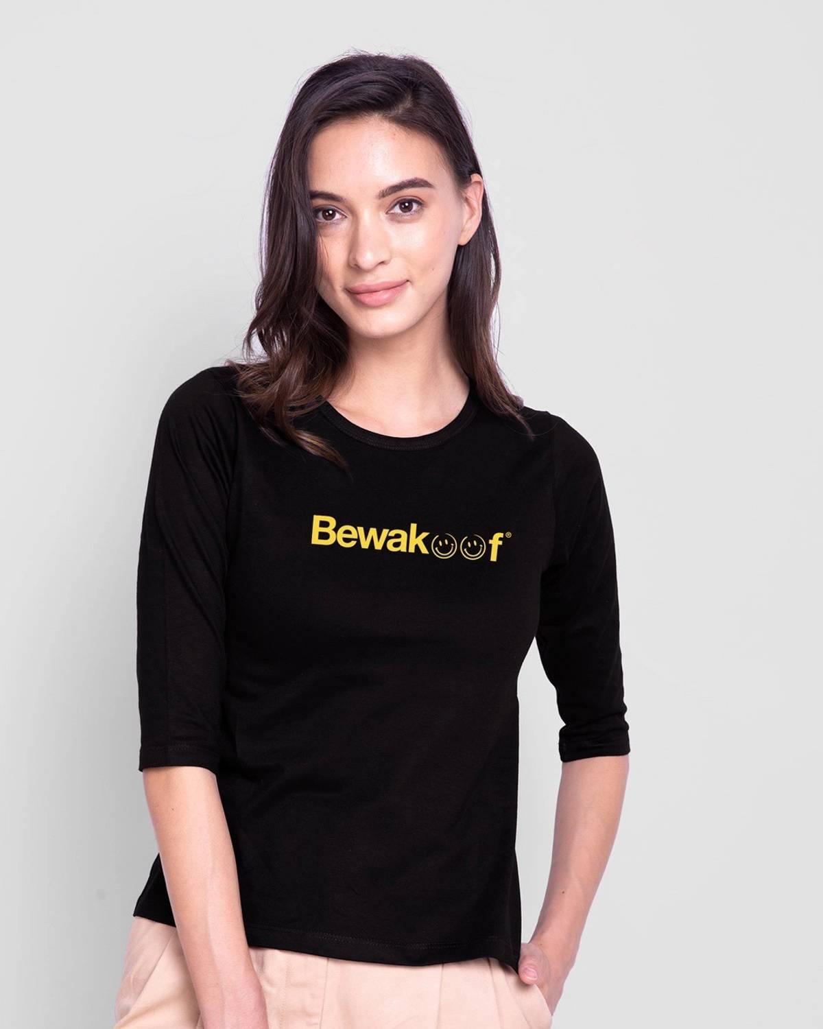 BEWAKOOF Printed Women Round Neck Black T-Shirt