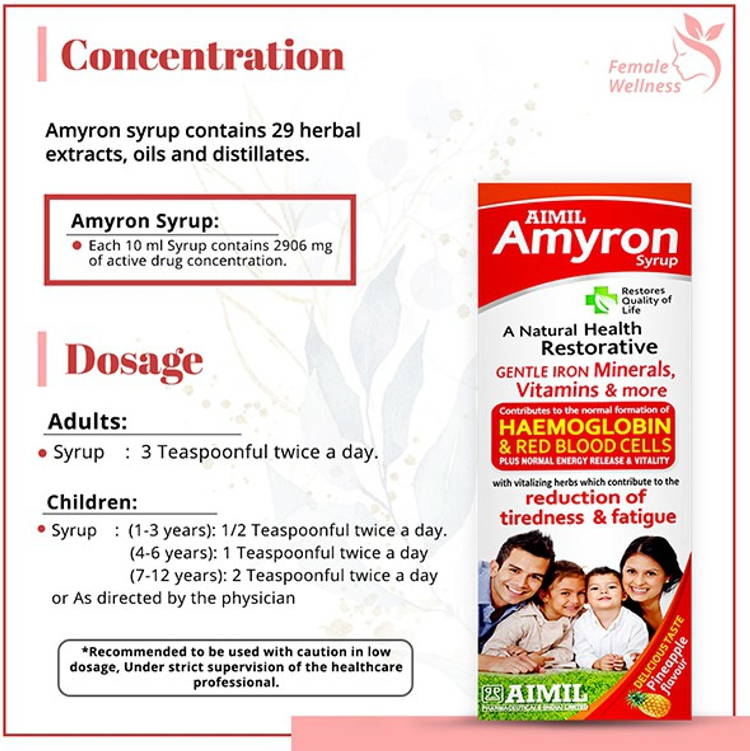 Image of AIMIL Amyron Multivitamins Syrup for Men & Women with 34 Ingredients| Reduce Tiredness & Fatigue | Improves Haemoglobin Level (Pack of 6)