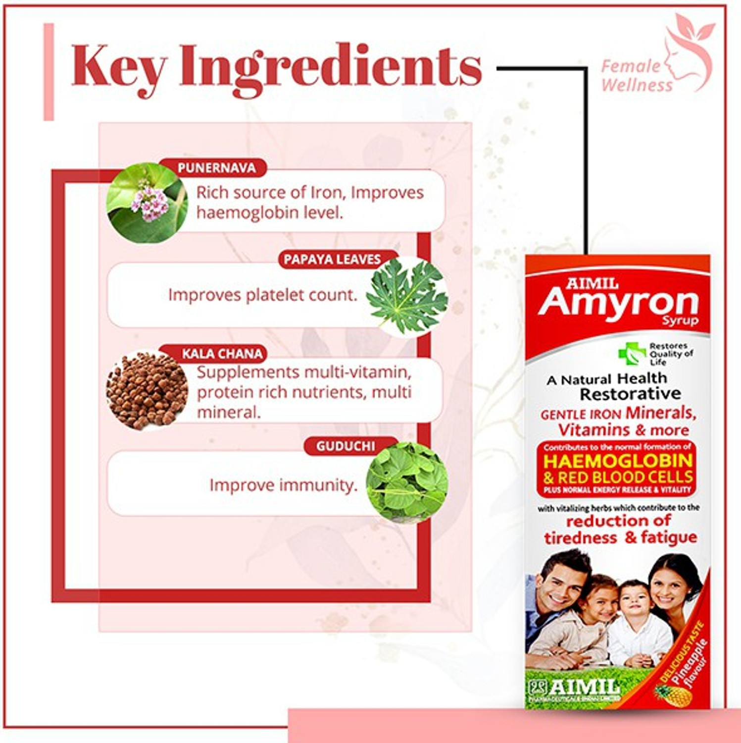 Image of AIMIL Amyron Multivitamins Syrup for Men & Women with 34 Ingredients| Reduce Tiredness & Fatigue | Improves Haemoglobin Level (Pack of 6)