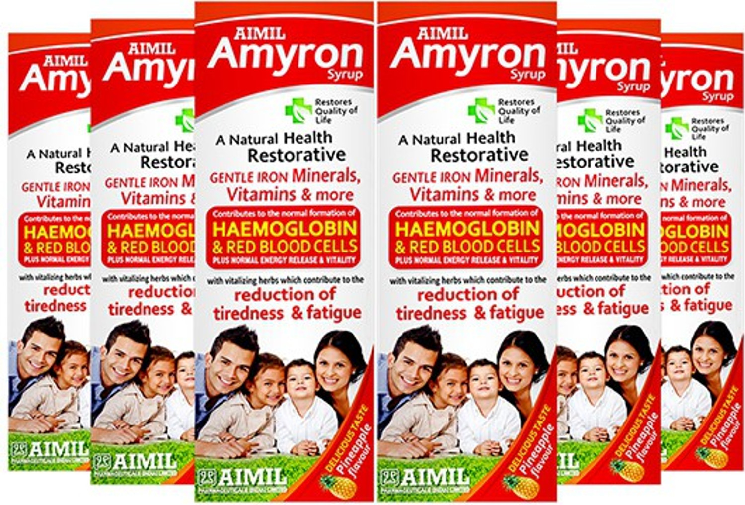 Image of AIMIL Amyron Multivitamins Syrup for Men & Women with 34 Ingredients| Reduce Tiredness & Fatigue | Improves Haemoglobin Level (Pack of 6)