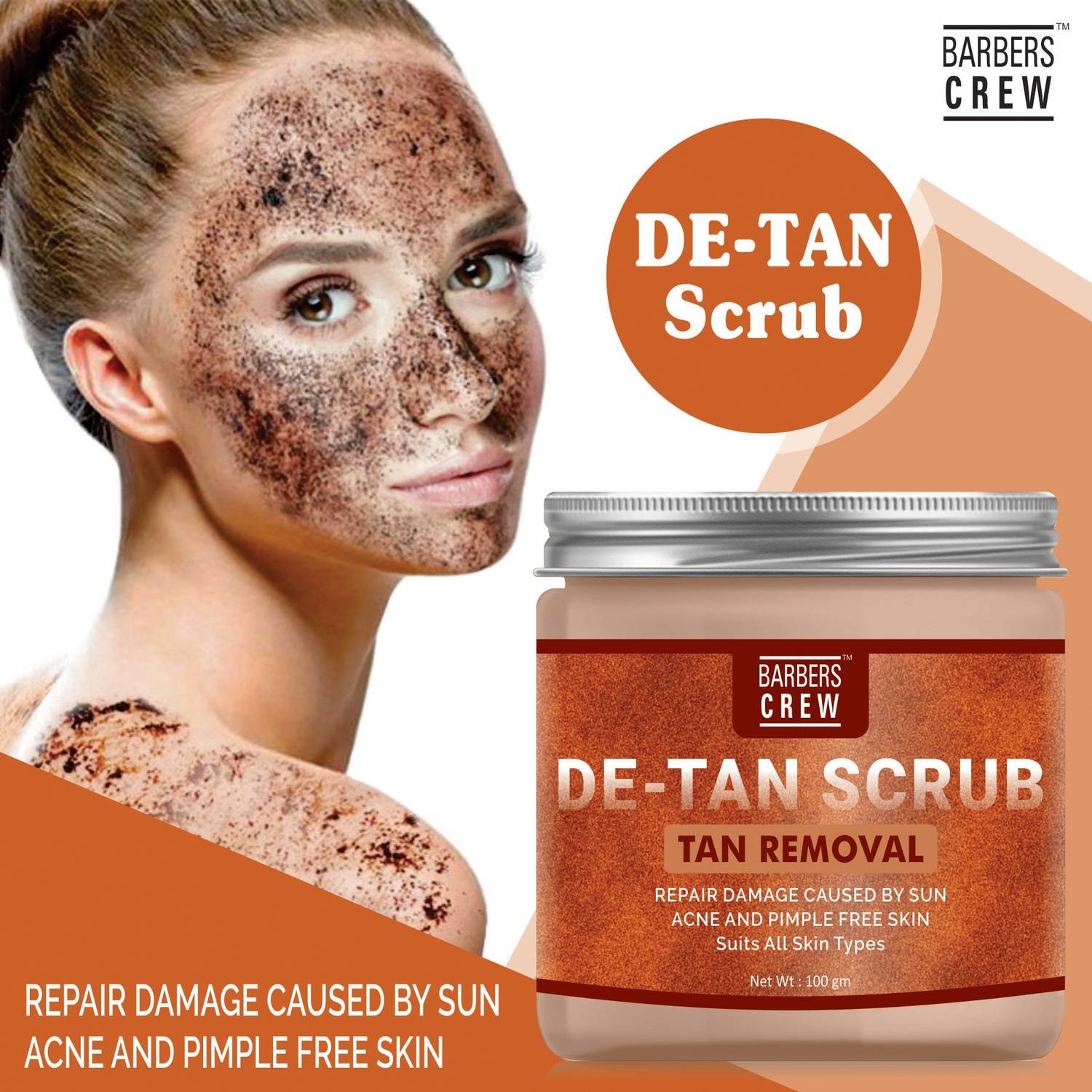 Barbers Crew Premium De-Tan Face Scrub,Tan Removal Face Scrub for Glowing Skin Scrub For All Skin Types-- Scrub