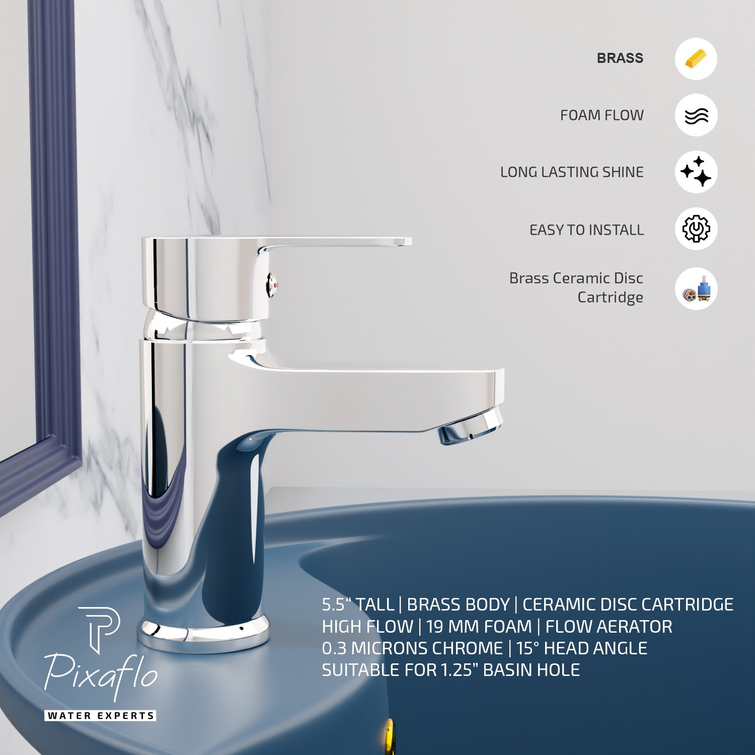 Image of PIXAFLO Single Lever Basin Mixer (Hot and Cold) Single Lever Basin Mixer (Hot and Cold) Basin Mixer Faucet