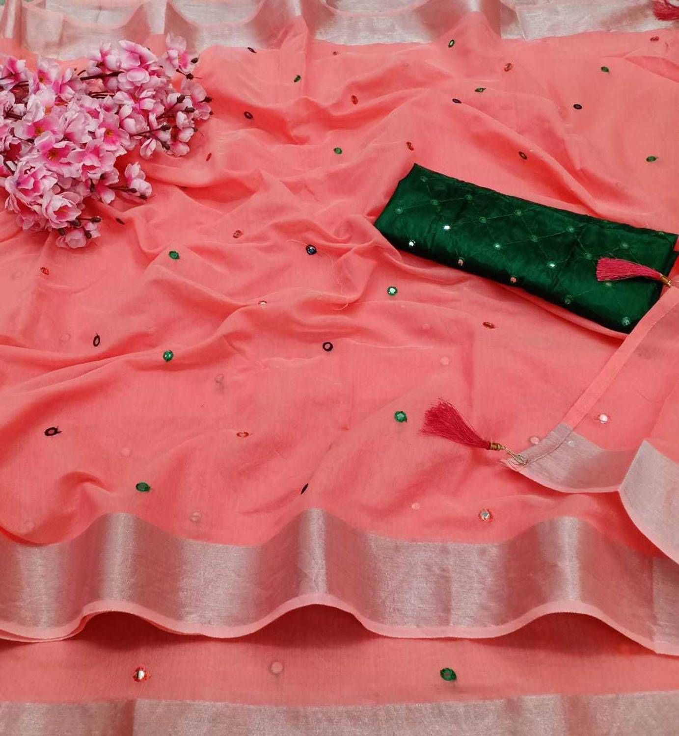 ANKITFASHION Embroidered, Embellished Chanderi Chanderi Saree