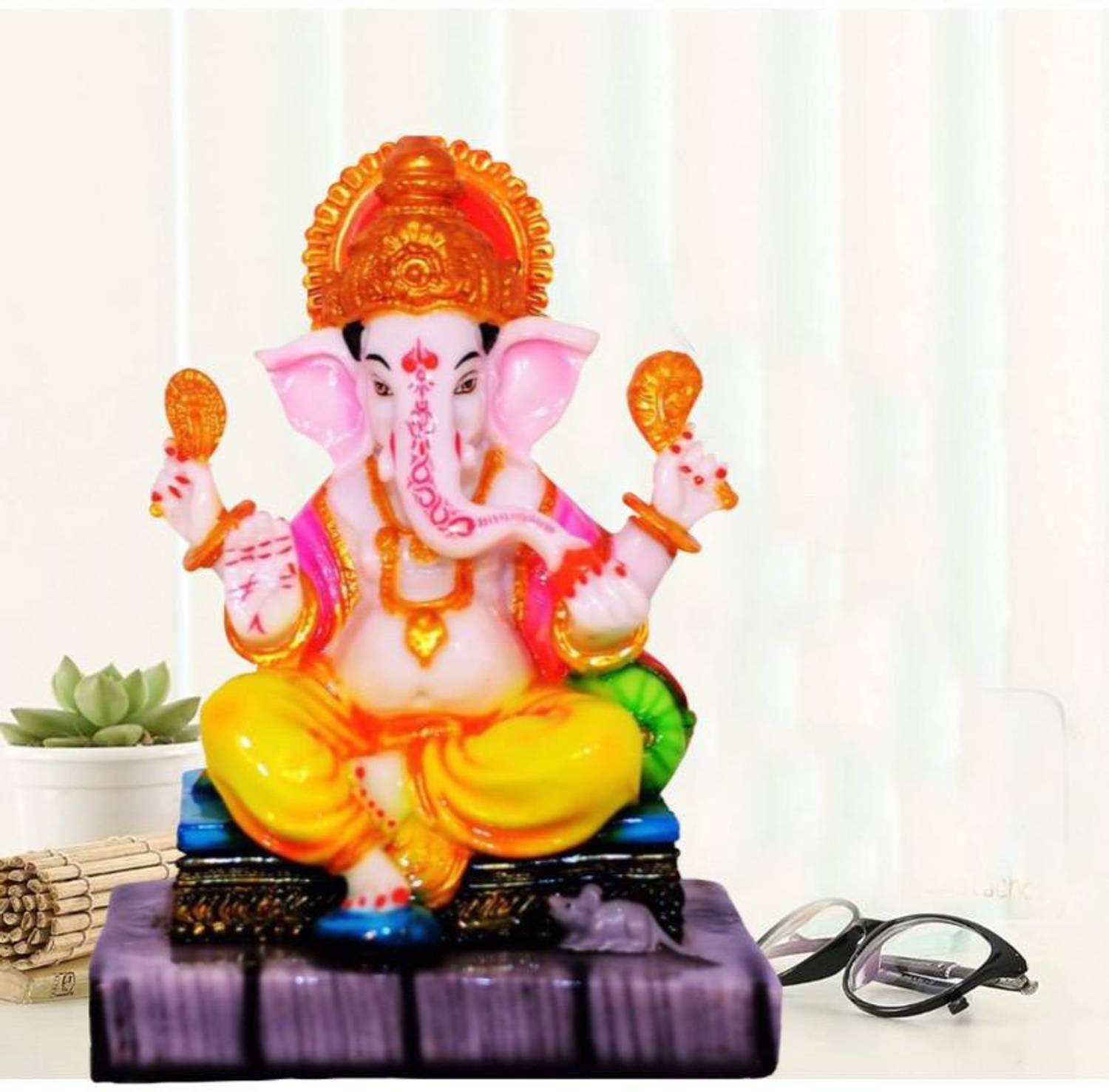 krishnagallery1 Marble Ganesh Murti Kamal ganesh, Ganesh idol, ganesh Ji Murti, Laxmi Ganesh (Home temple Poojan Use, Office Temple, Gifted use) Decorative Showpiece  -  20 cm