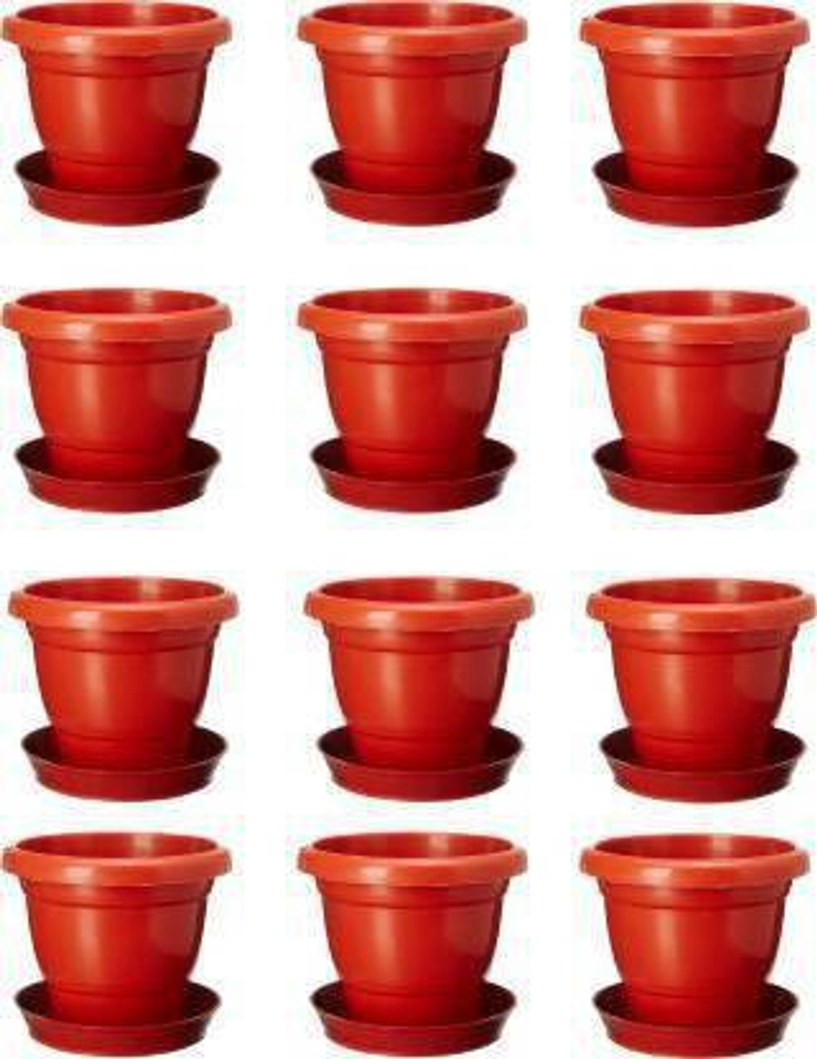 Image of Ramanuj (Pack of 12 With Tray) Heavy Duty Plastic Future Green High Quality 10 inches Gardening Flower Pots Size-10Inch | Round Garden Plastic Planters Plant Container Set Gamla Pot for Garden and Balcony Flowering Brown Plant Container Set For Indoor / Outdoor Round Pots Plant Container Set Plant Container Set