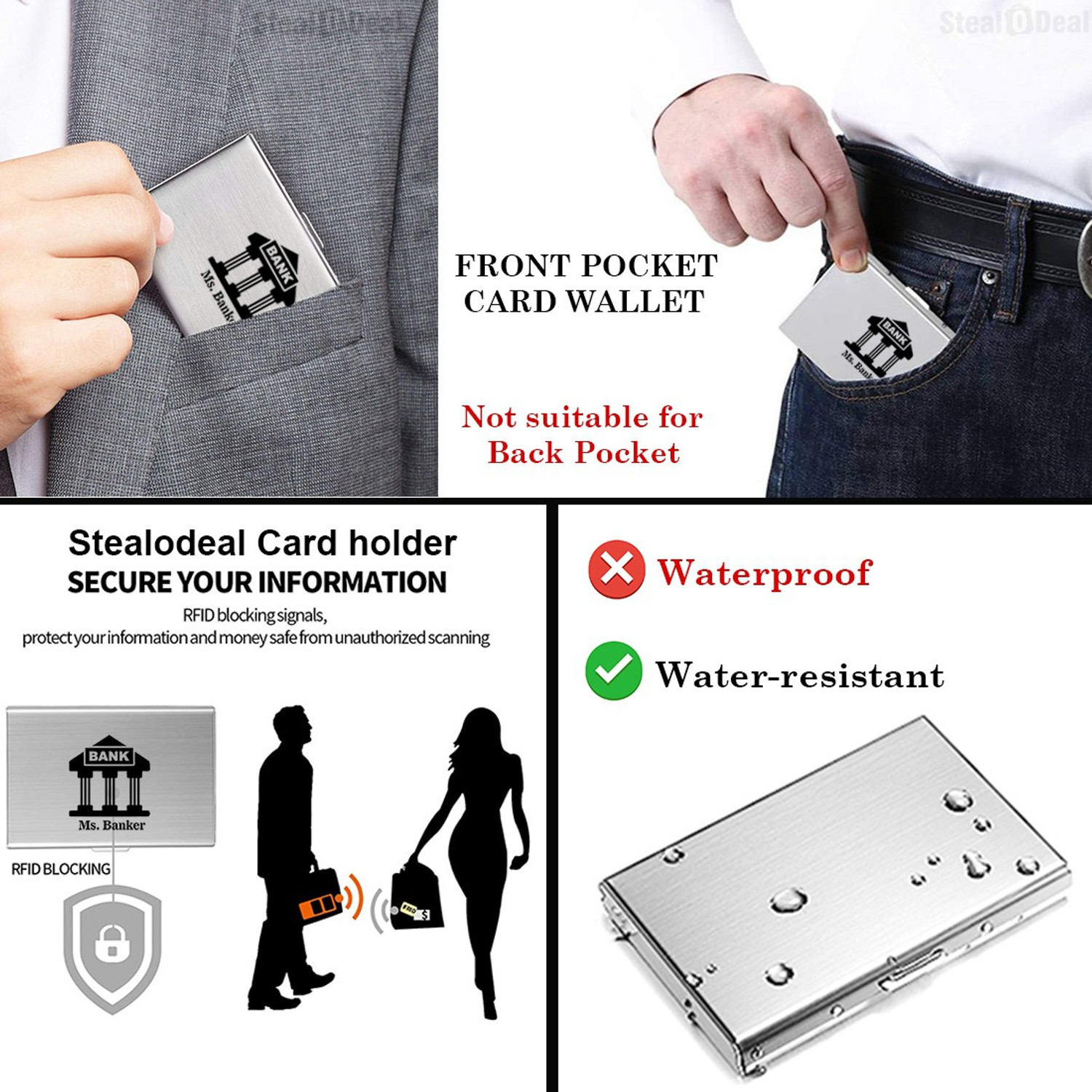 Image of StealODeal Ms. Banker Silver RFID Blocking Credit /Debit Aluminium 6 Card Holder
