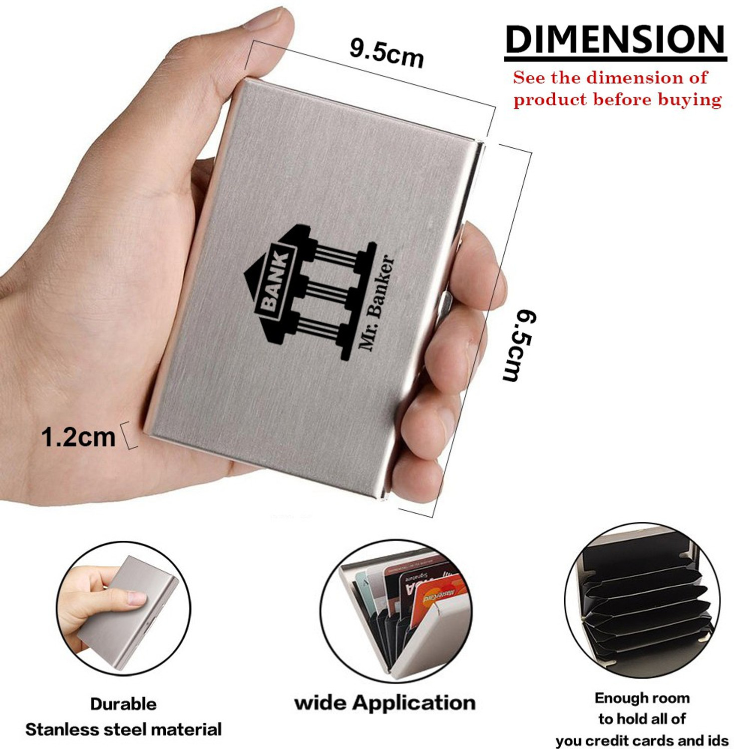 Image of StealODeal Mr. Banker Silver Water-Resistant Stainless Steel Front Pocket 6 Card Holder
