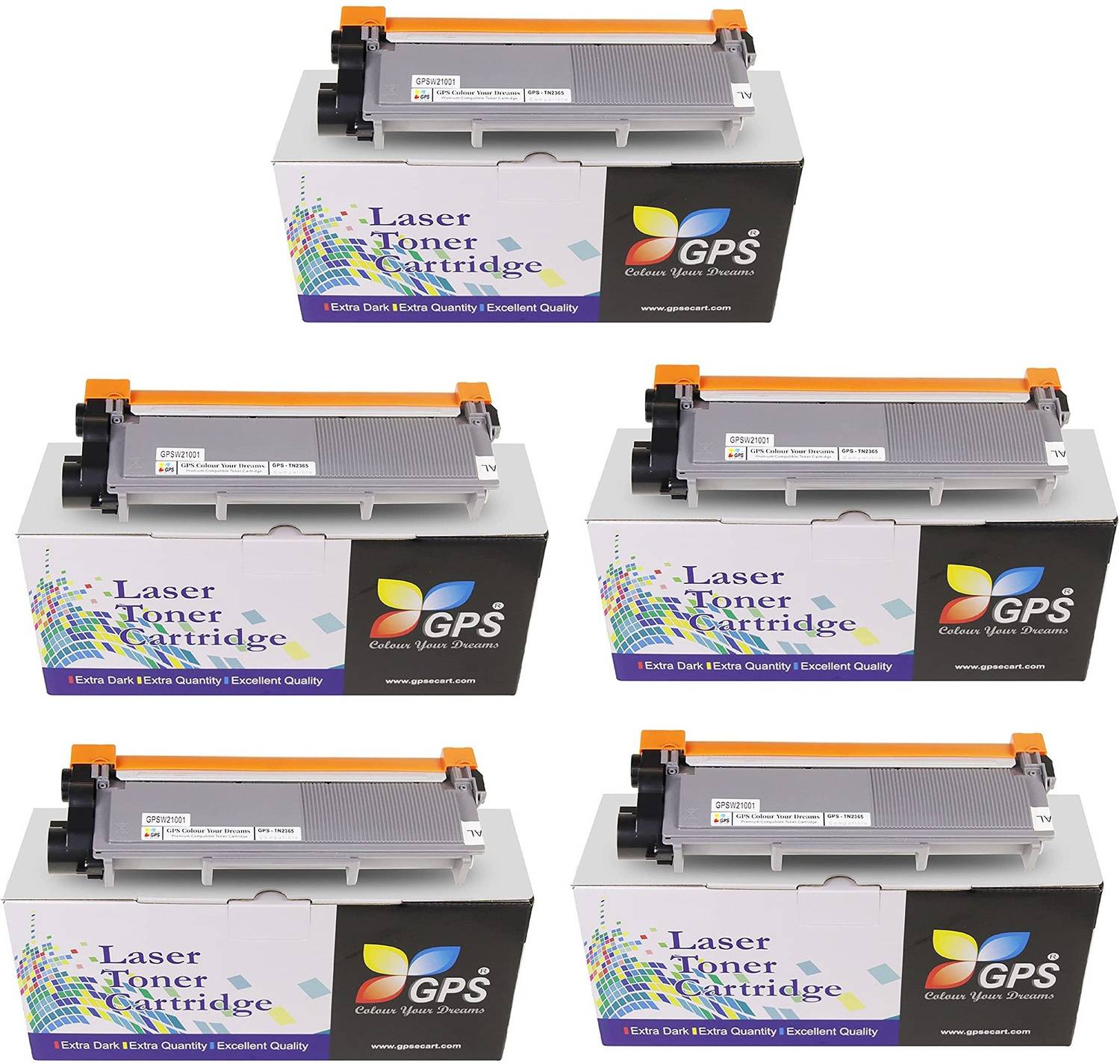 GPS Colour Your Dreams TN-2365 Toner Cartridge Compatible For Brother HL-L2321D, L2361DN, L2366DW, L2320d, DCP-L2541DW, L2520D, MFC-L2701D, L2701DW Pack Of 5 Pcs. Black Ink Toner