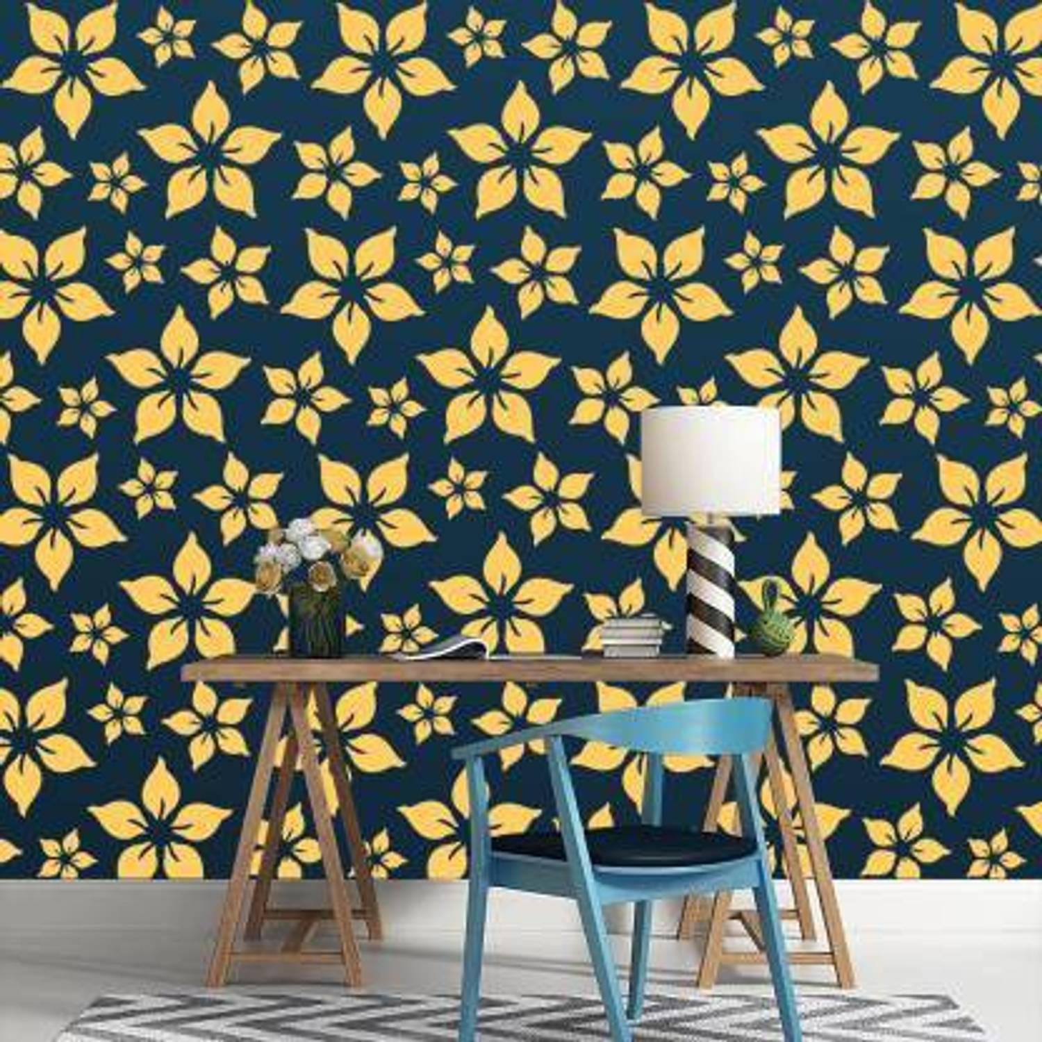 Aaradhya Collection Size: (16 x 24 Inches) Downy Bluebell Floral Art Reusable PVC Wall Stencil Painting for Home Decoration B5051 Wall Stencil Stencil