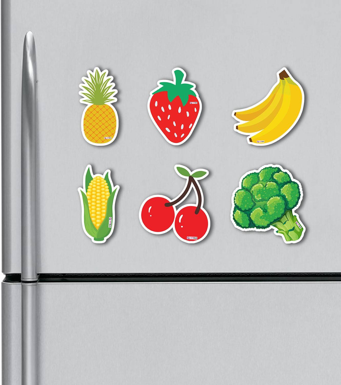ARTBUG Fruits and Vegetables Combo, Funny Design for Home, Kitchen and Office Decoration Fridge Magnet, Door Magnet, Multipurpose Office Magnets, Kitchen Organiser Magnet Fridge Magnet Pack of 6