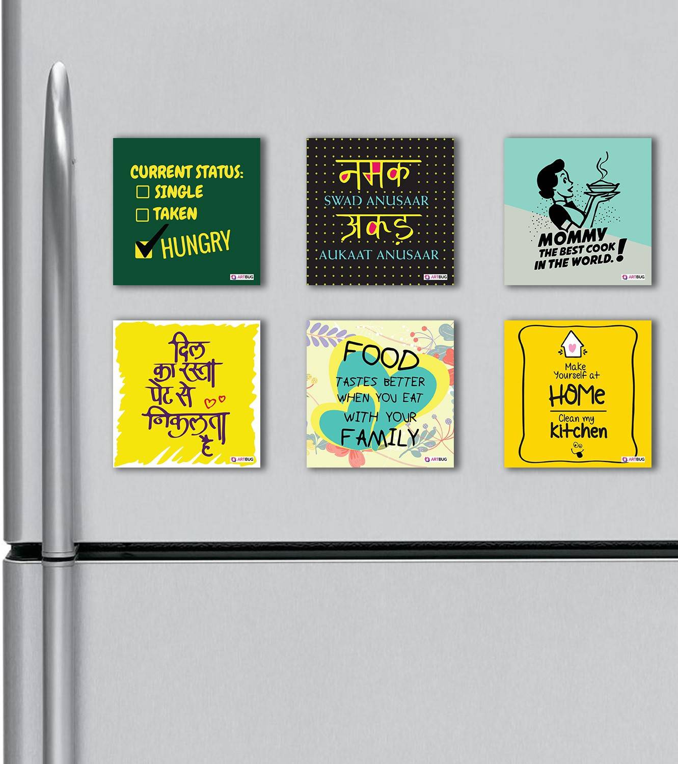 ARTBUG Foodie / Kitchen Quotes, Funny Design for Home, Kitchen and Office Decoration Fridge Magnet, Door Magnet, Multipurpose Office Magnets, Kitchen Organiser Magnet Fridge Magnet Pack of 6