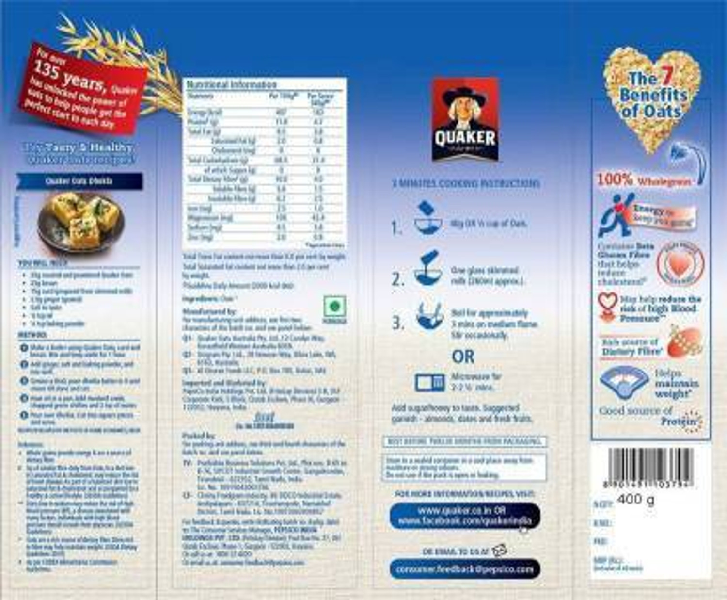 Image of Quaker Oats Meal 800 gm Pack Of 2 Pouch