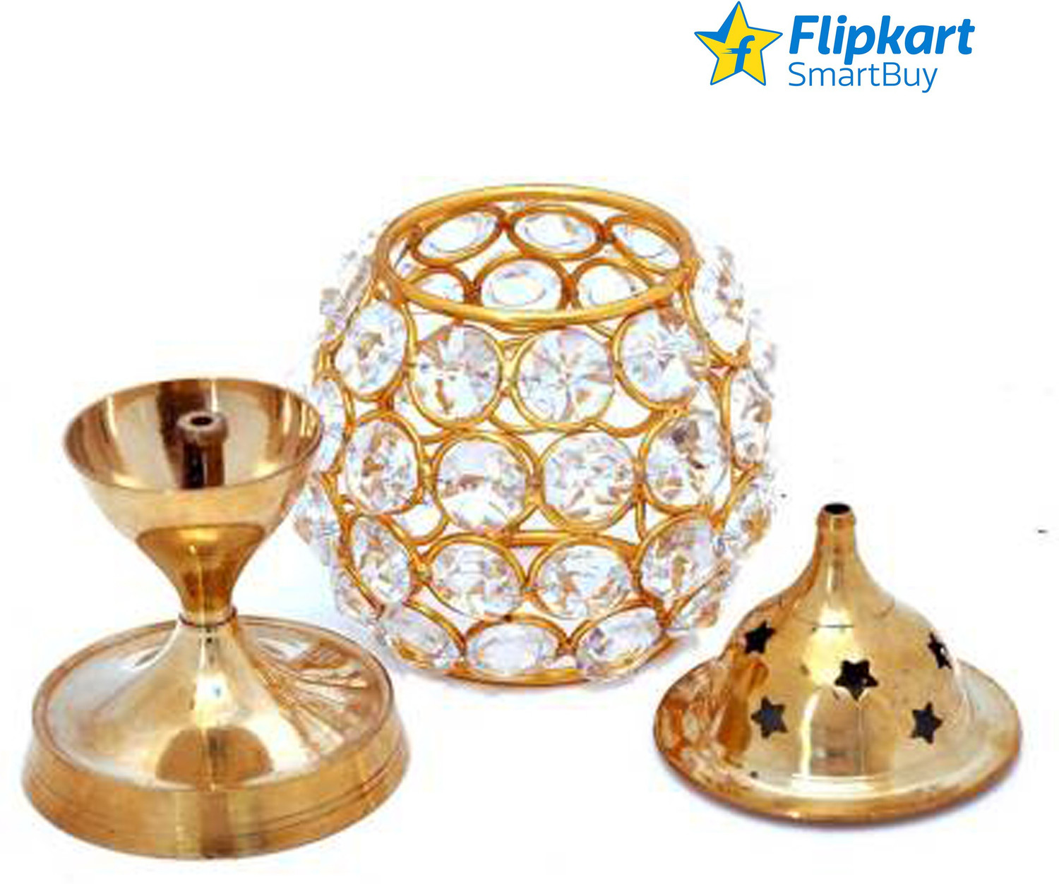 Image of Flipkart SmartBuy Brass Akhand Diya | Diamond Crystal Deepak /Dia | Akhand Jyot Brass, Crystal Table Diya