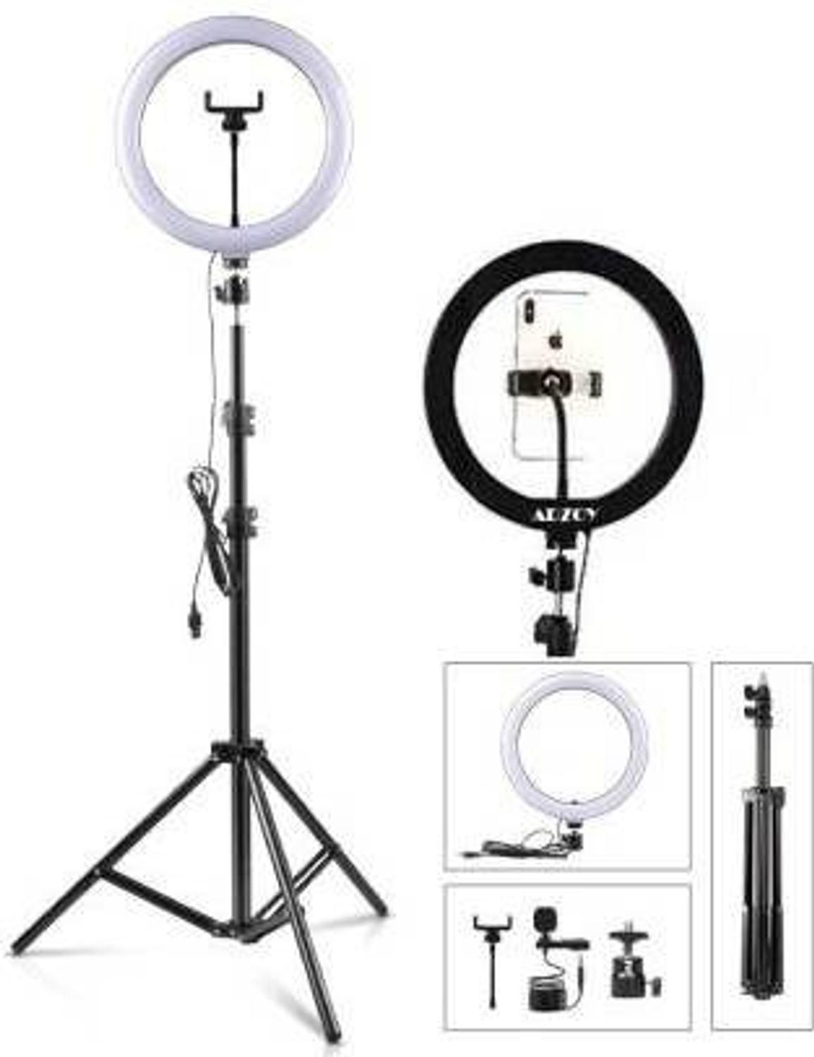 Image of ZOPHORUS Premium 10 inch Selfie Light with 6.9ft Tripod with Collar Mic Ring Flash (Black) Flash