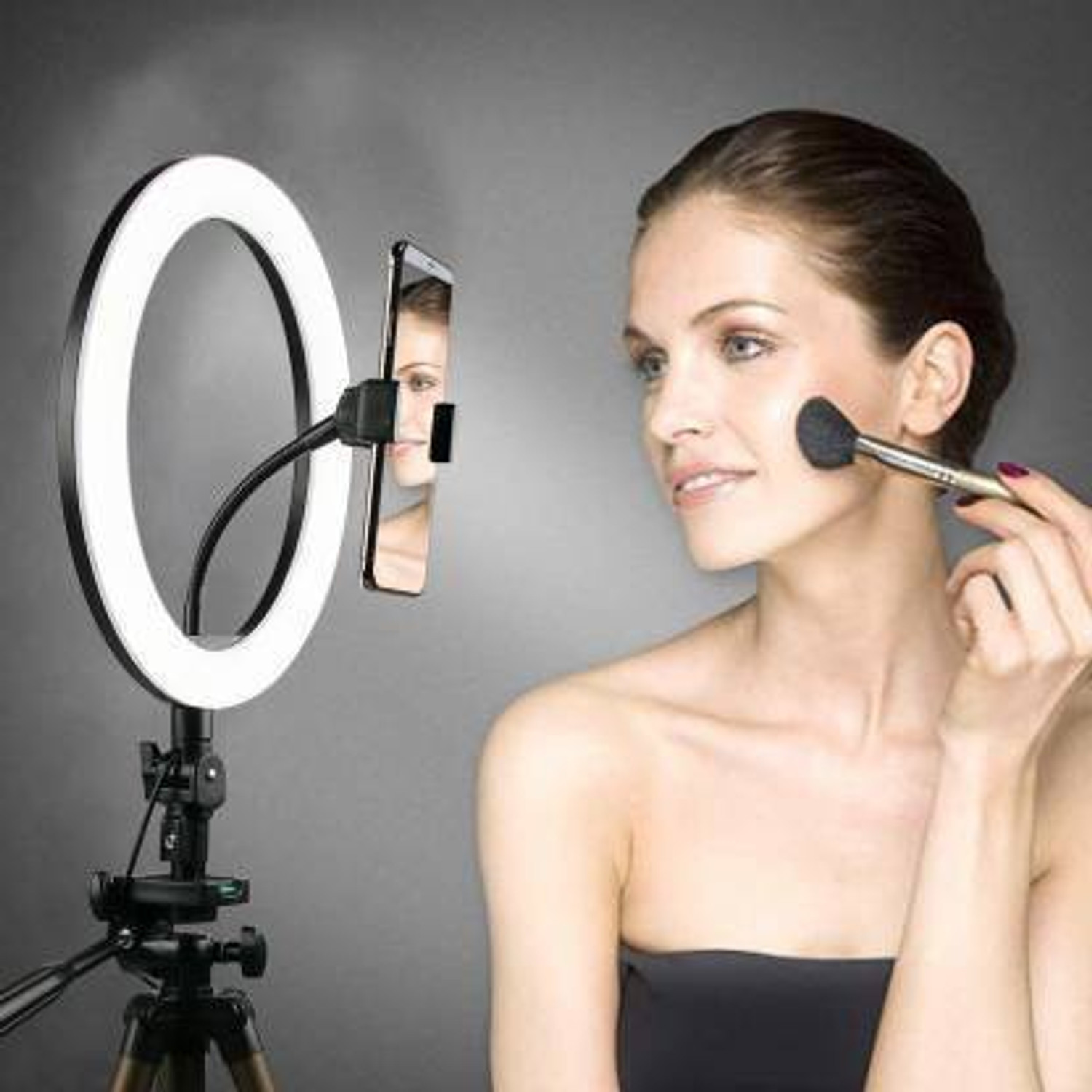Image of ZOPHORUS Premium 10 inch Selfie Light with 6.9ft Tripod with Collar Mic Ring Flash (Black) Flash
