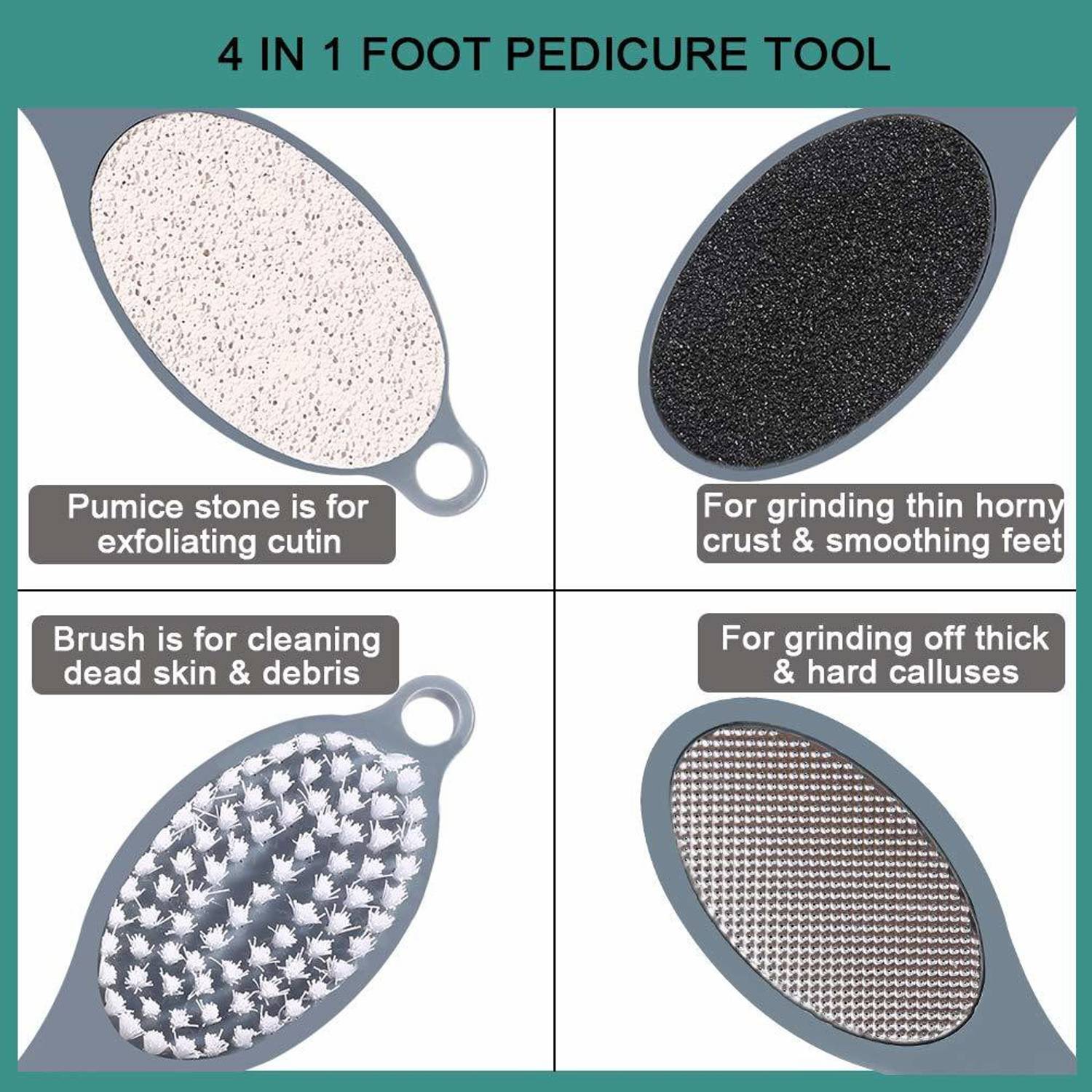 Ancestors 4 in 1 Foot Care Callus Brush Grinding Feet Stone Scrubber Pedicure Exfoliate Remover Two Sides Cleaning Dust Dead Skin