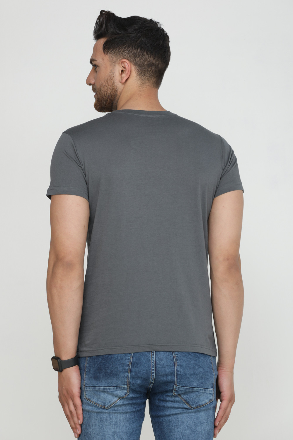 Image of Wrath Solid Men Round Neck Grey T-Shirt