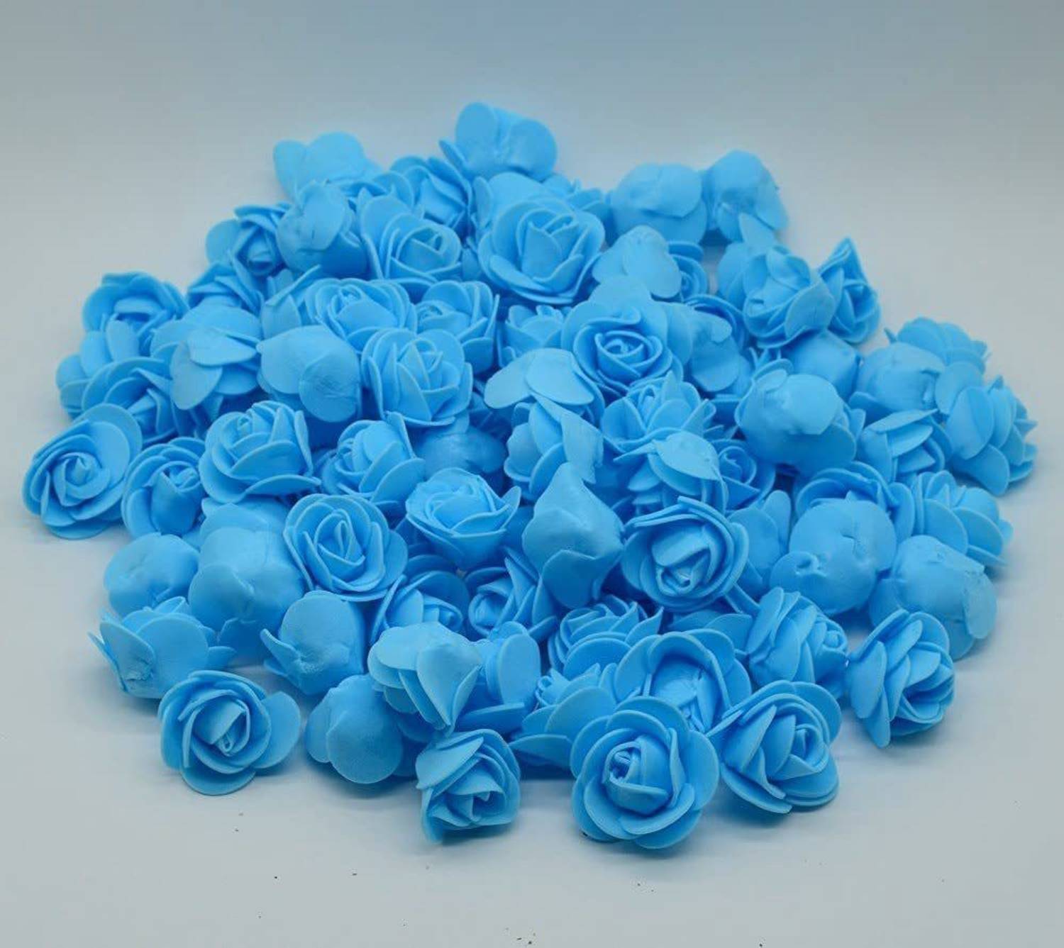 Zilzon 3 cm Sky Blue Color Foam Artificial Flower Roses for Tiara Making, Decoration, Crafts (Pack of 50 Pieces)