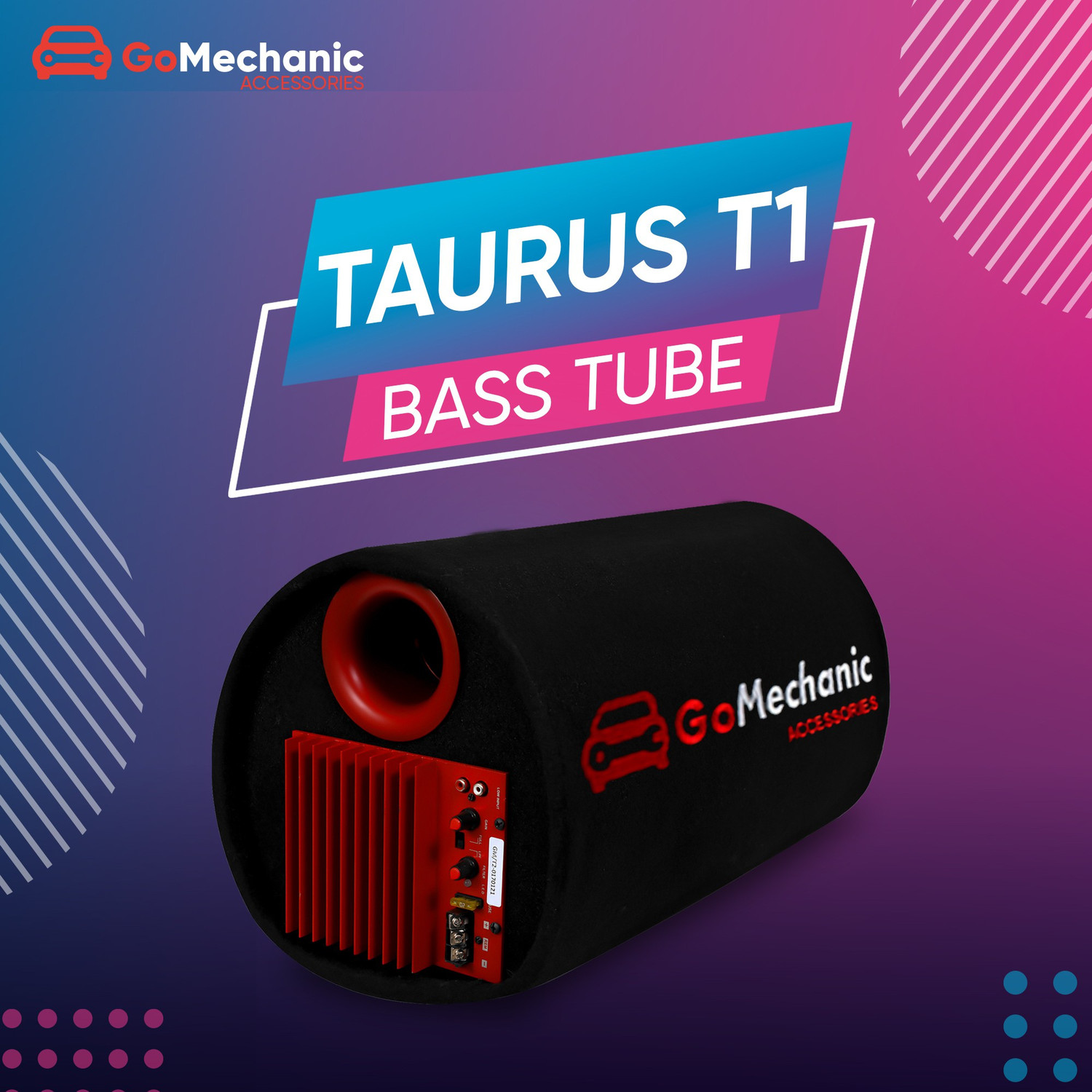 Image of GoMechanic Taurus T1 D-shape 8 inch Inch (200mm) Premium Active Bass 3200W High Quality Output with Low Frequency Car Basstube Subwoofer