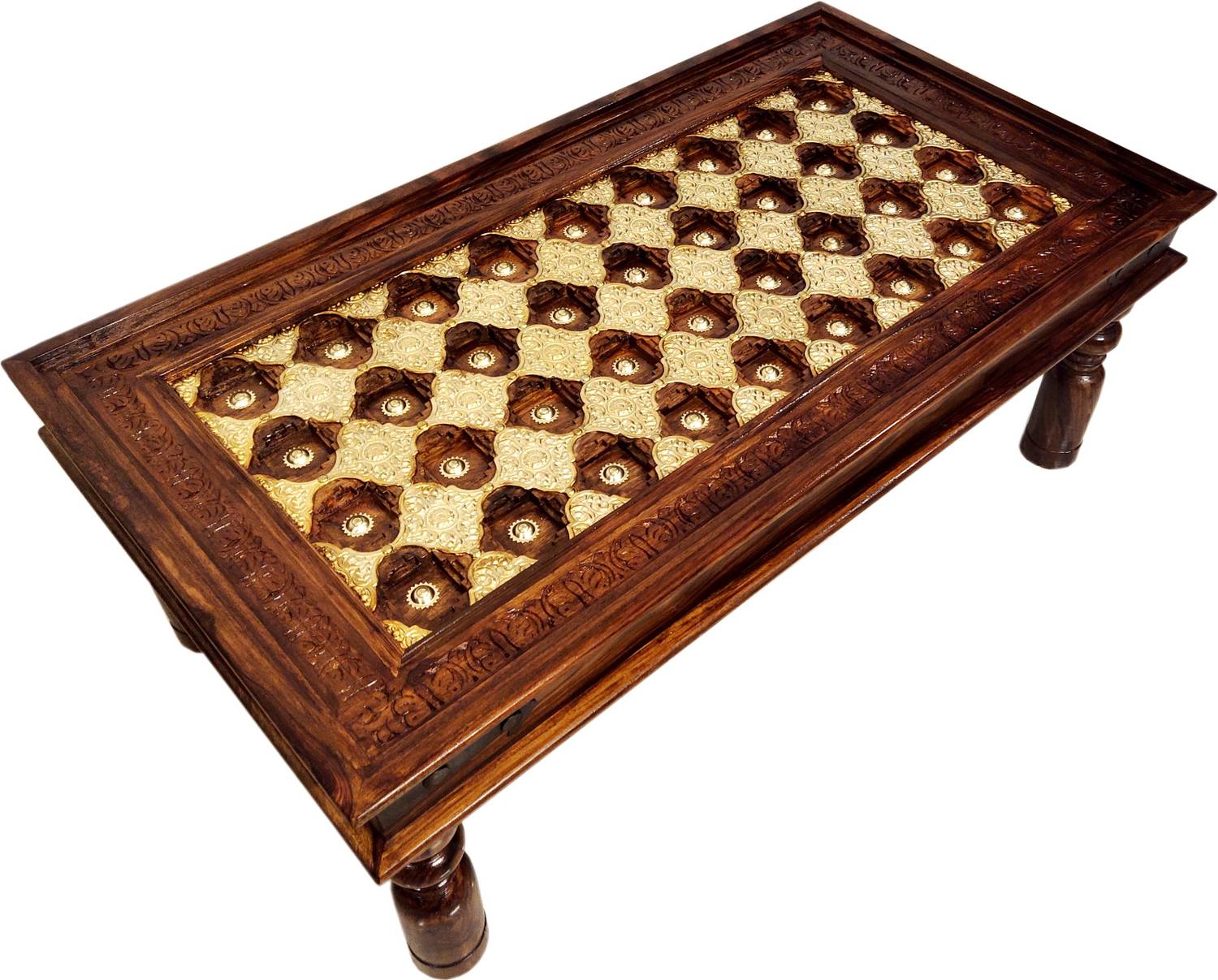 Advika Handicraft Antique Sheesham Wood Solid wood Brass Bakhra D