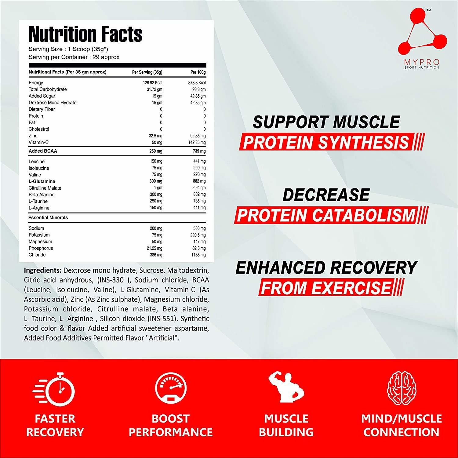 Image of Mypro Sport Nutrition New instant energy drink powder (1gm citrulin malate,250mg bcaas) Sports Drink