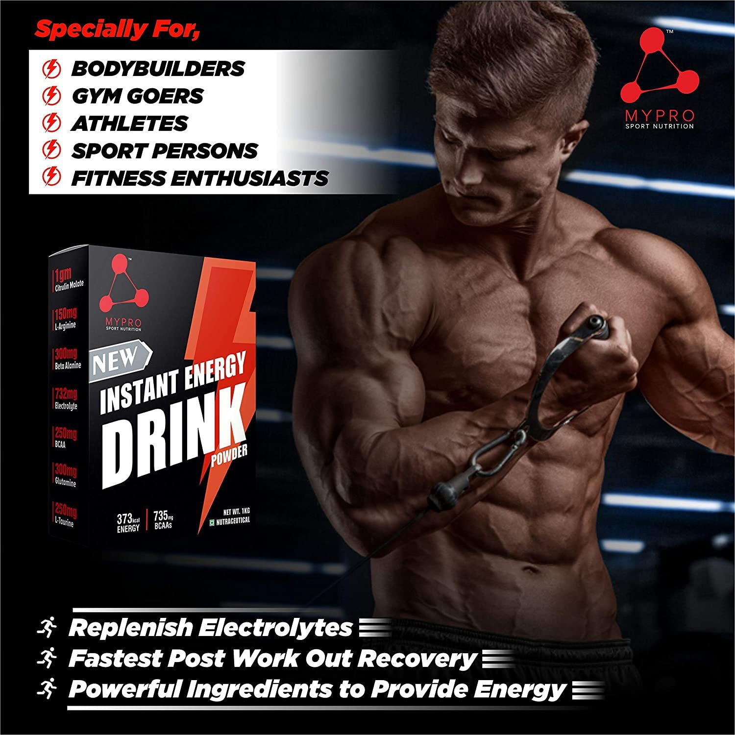 Image of Mypro Sport Nutrition New instant energy drink powder (1gm citrulin malate,250mg bcaas) Sports Drink