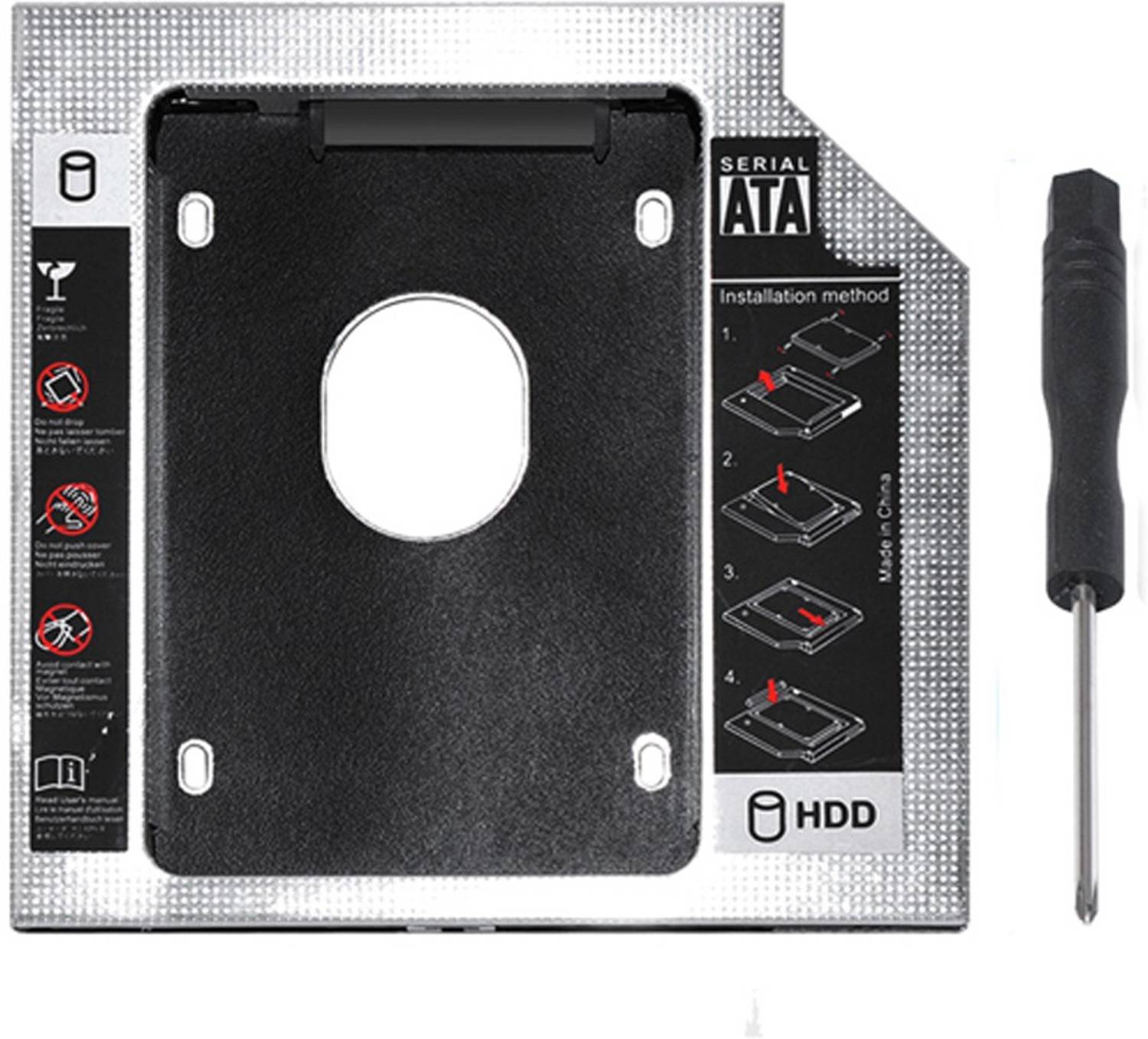 HL Technology ptical Bay 2nd Hard Drive Caddy, Universal for 9.5mm CD/DVD Drive Slot (for SSD and HDD) 2.5 inch Shock Resistant Internal Hard Drive Enclosure/HDD Caddy