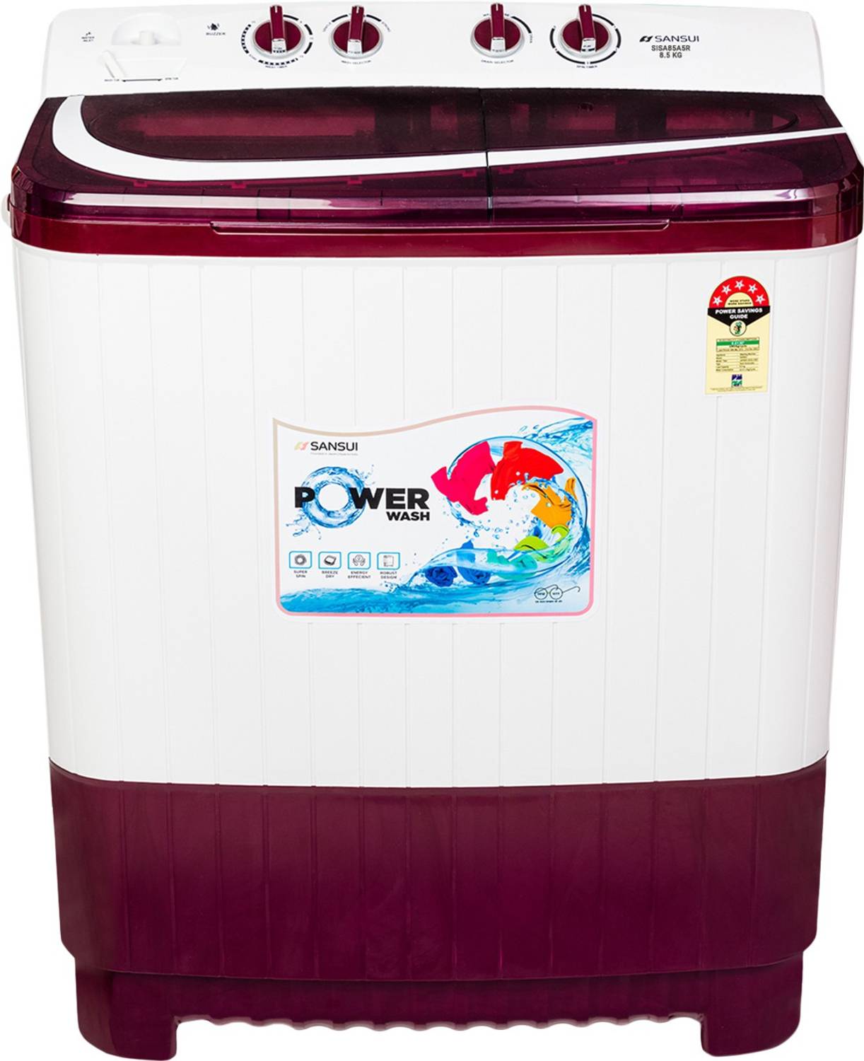 Sansui 8.5 kg Semi Automatic Top Load Red, White