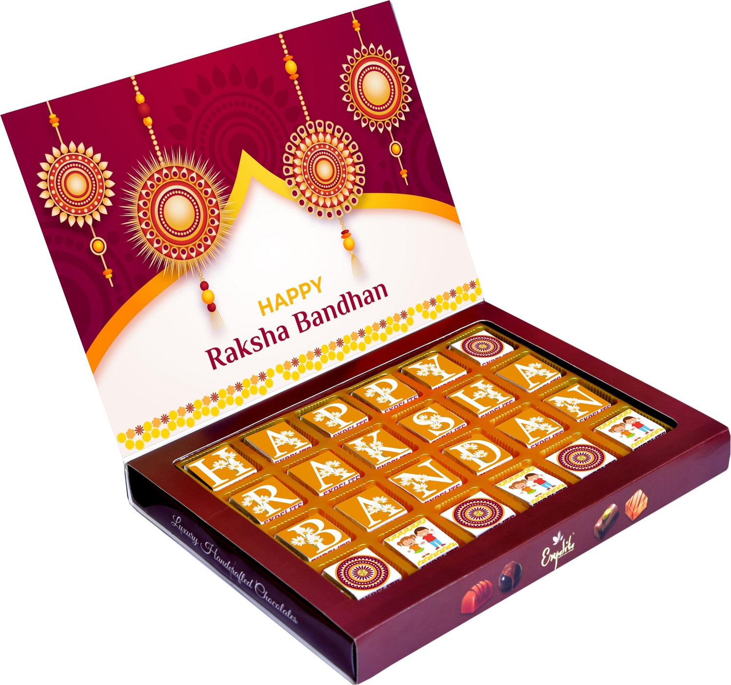 Image of Expelite Rakhi Gift with chocolate and Roli Chawal - 24 pieces raksha bandhan Chocolate gift to Cousin Brother Combo